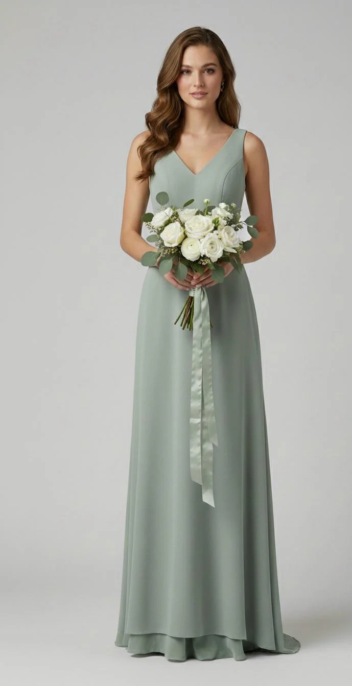 "Anna" Bridesmaid Dress In Sage - Image 3