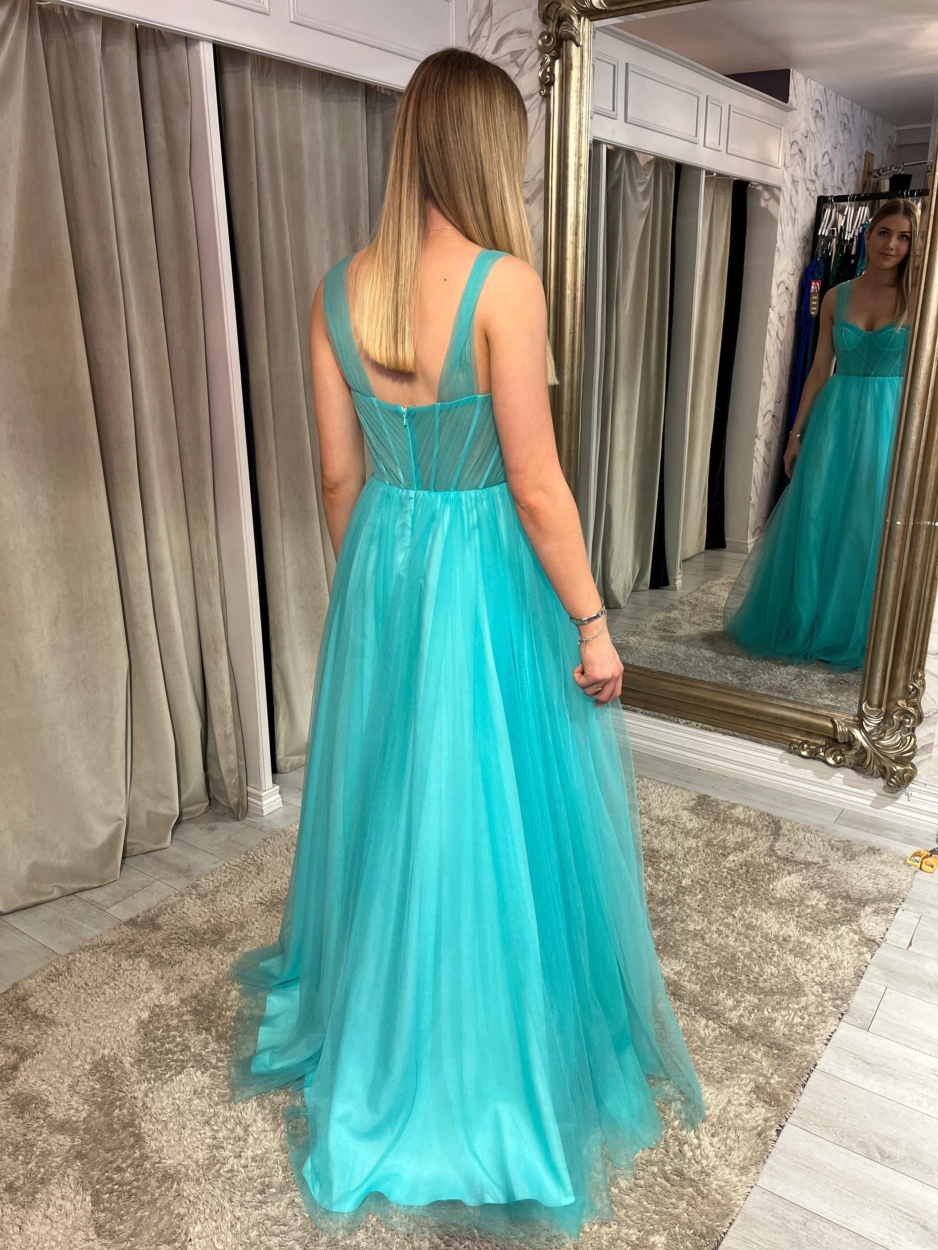 Aqua A-Line Tulle Ballgown - Image 4
