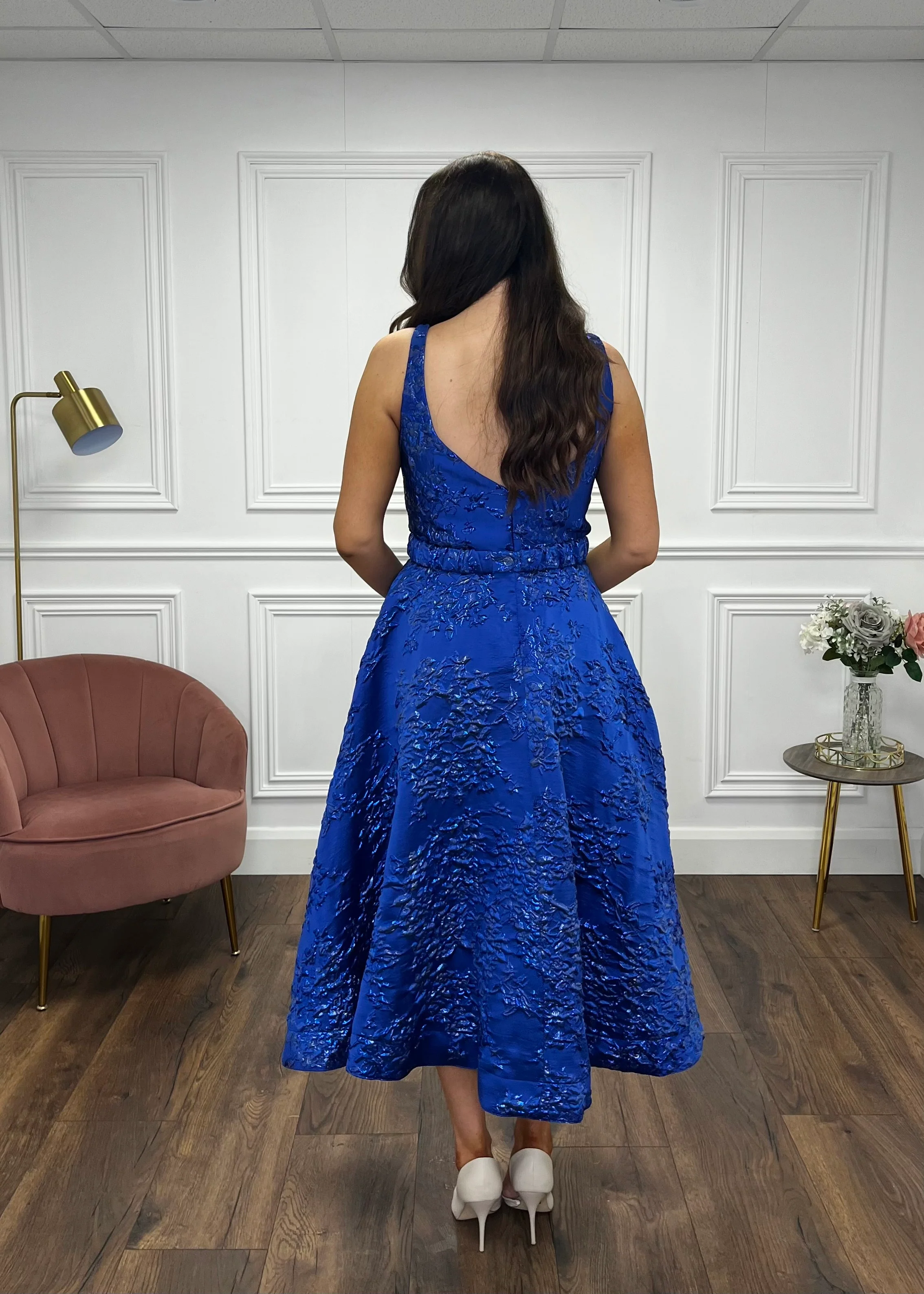 “Aria” Dress In Royal Blue Jaquard - Image 6