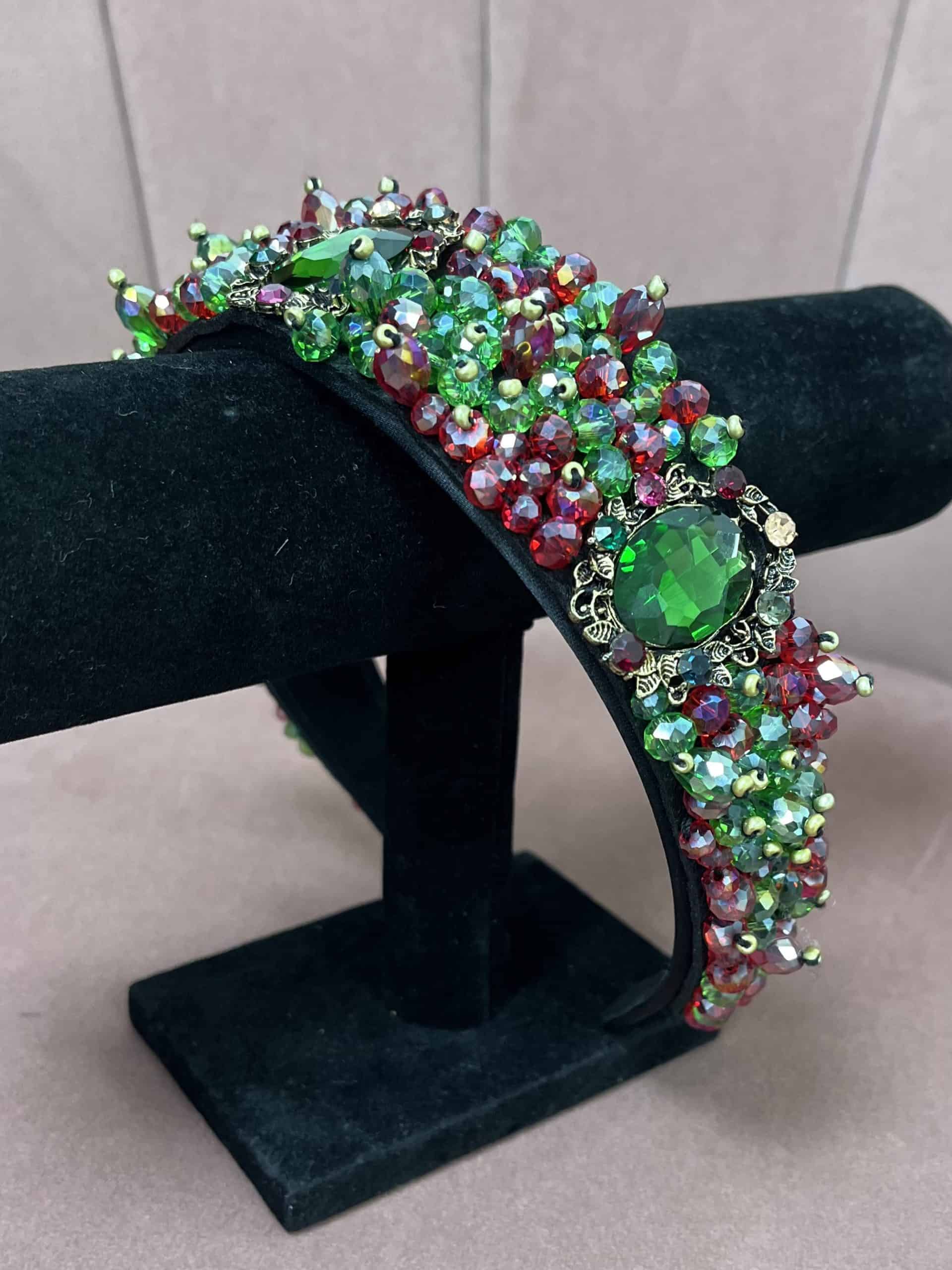 "Arianna" Hairband In Green And Deep Red - Image 3