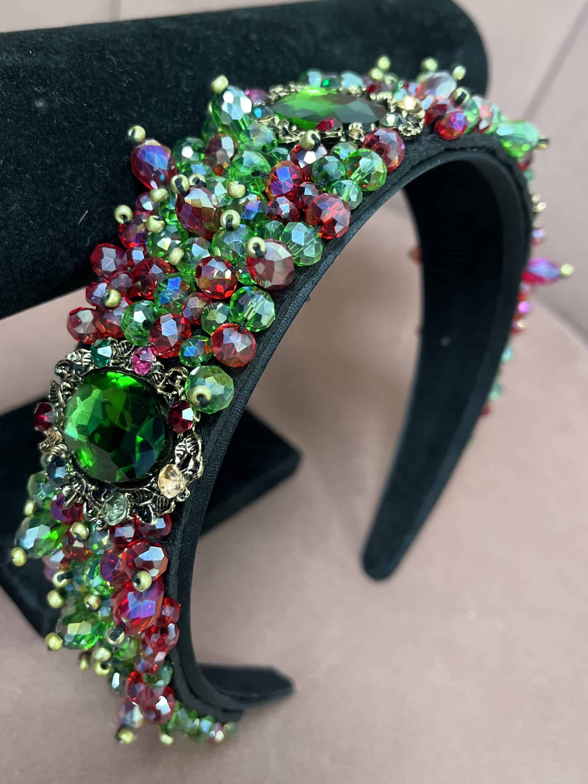 "Arianna" Hairband In Green And Deep Red - Image 4