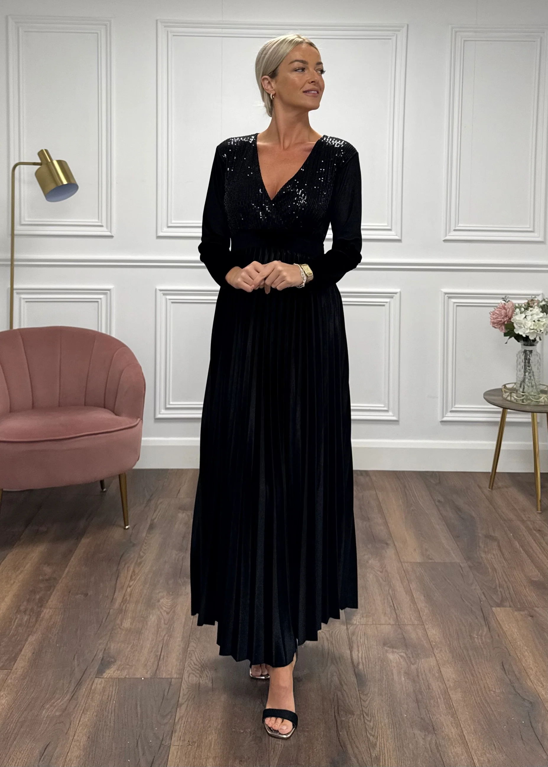 "Bonnie" Dress In Black Velvet - Image 3