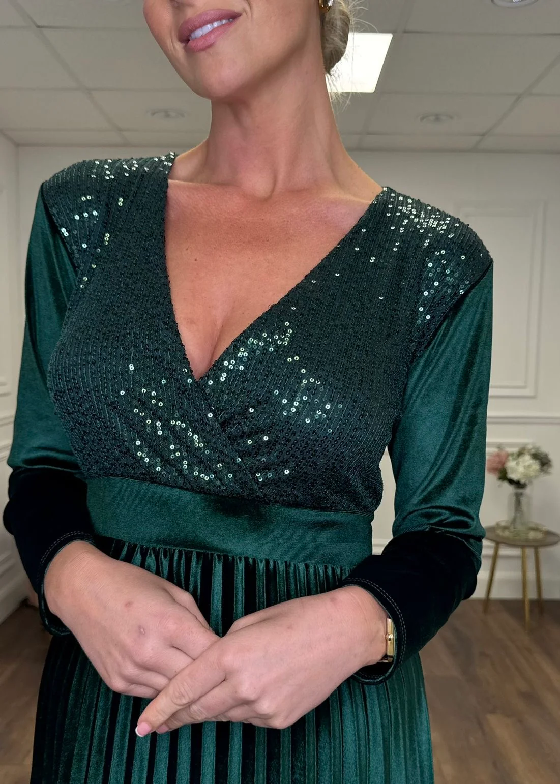 "Bonnie" Dress In Green Velvet - Image 3