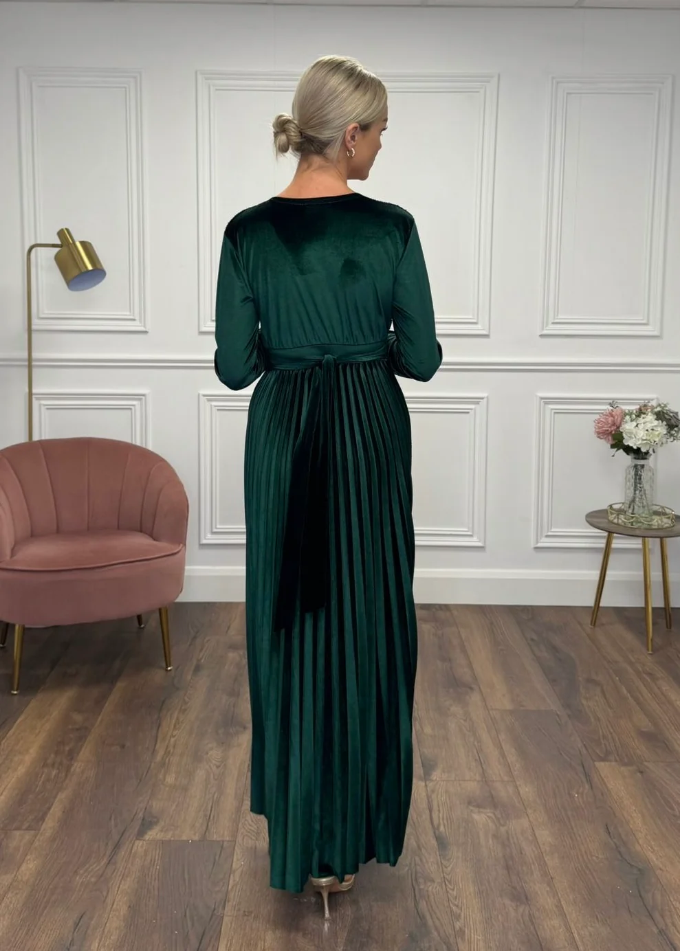 "Bonnie" Dress In Green Velvet - Image 5