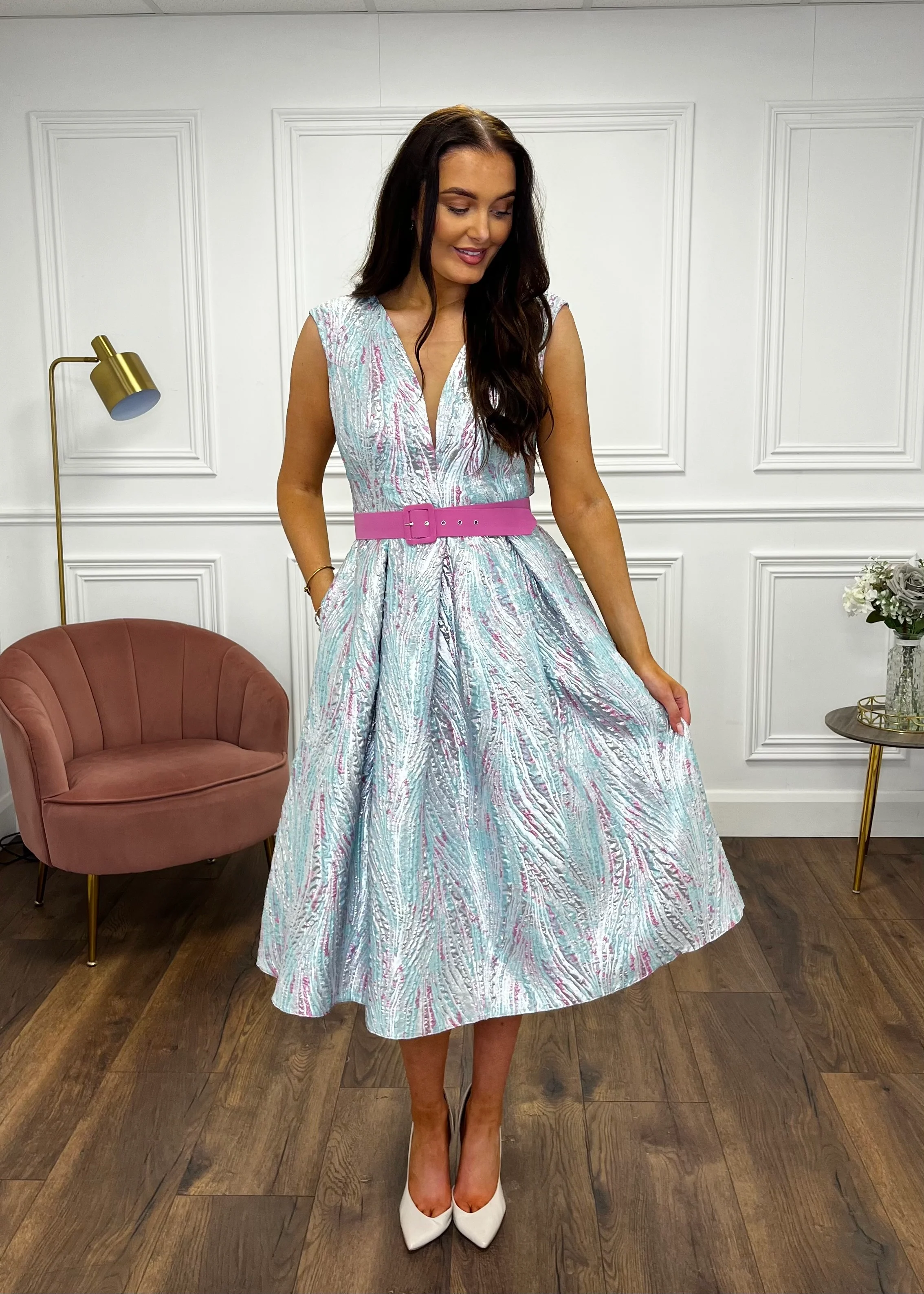 “Brianna” Dress In Baby Blue & Pink - Image 2
