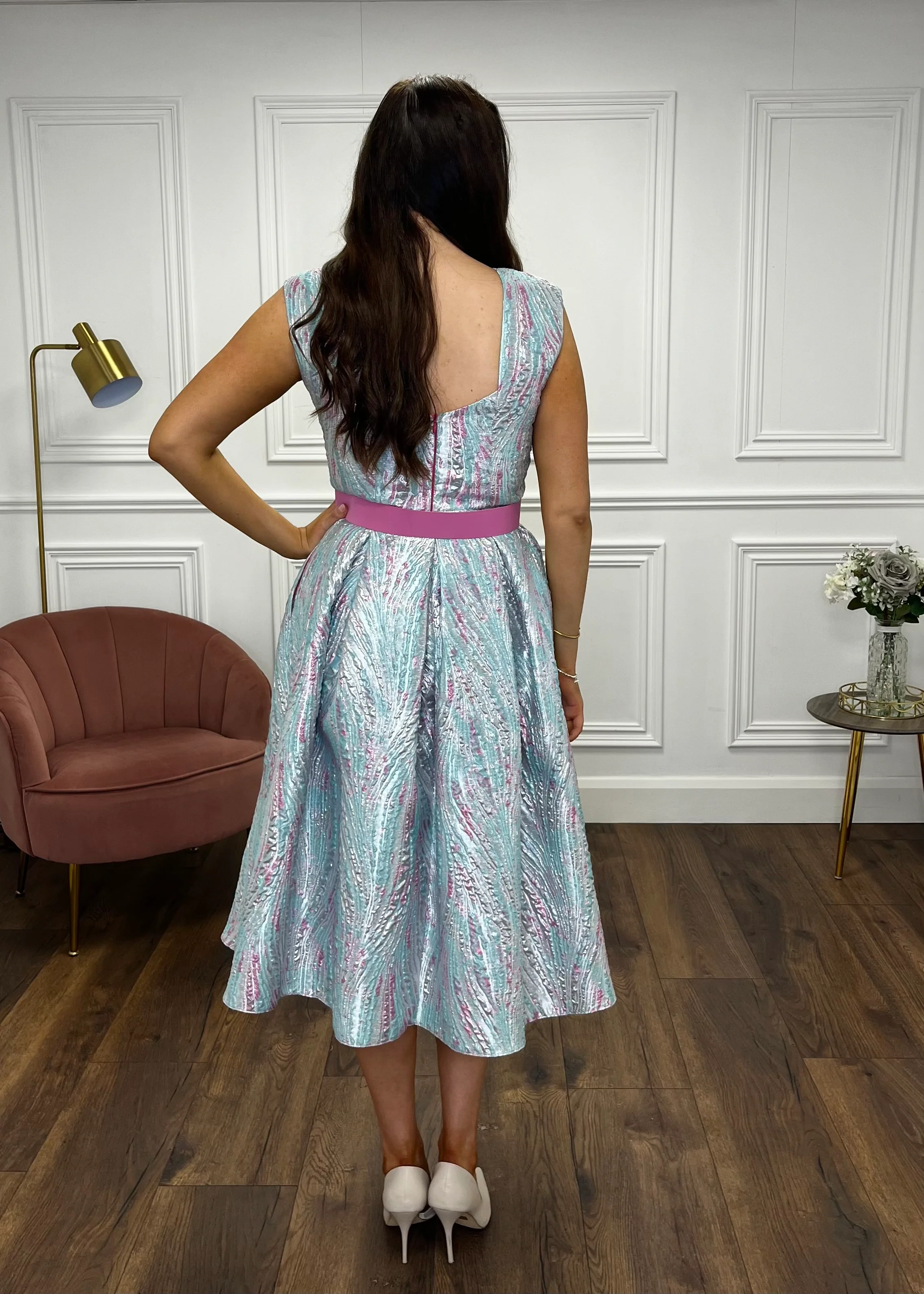 “Brianna” Dress In Baby Blue & Pink - Image 5
