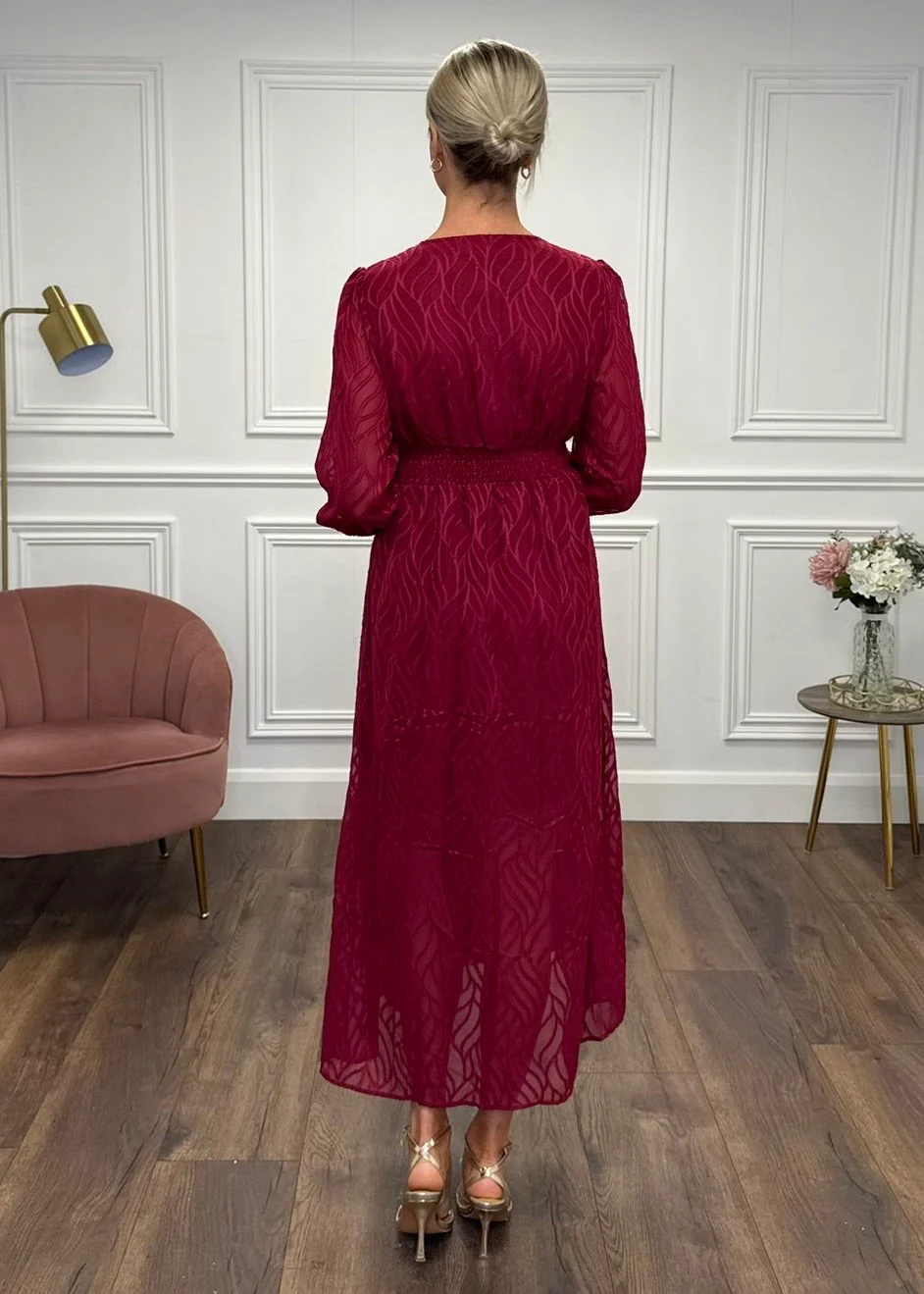 "Callie" Dress In Deep Red - Image 3
