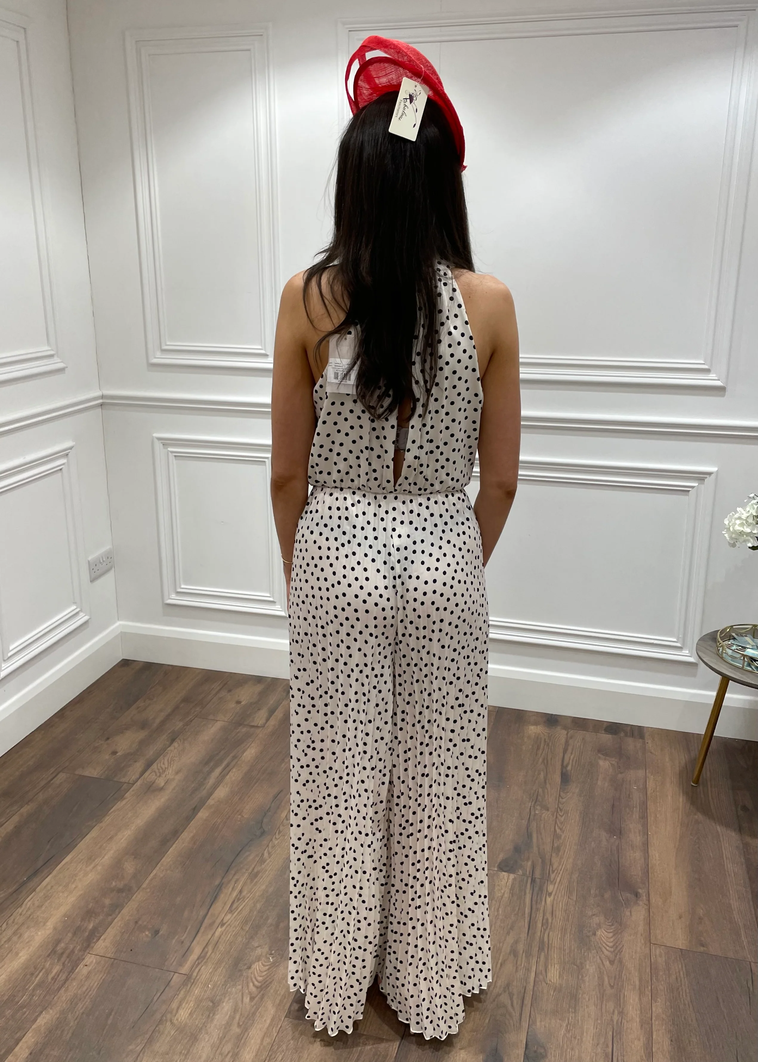 Cream And Black Polka Dot Pleated Jumpsuit - Image 3