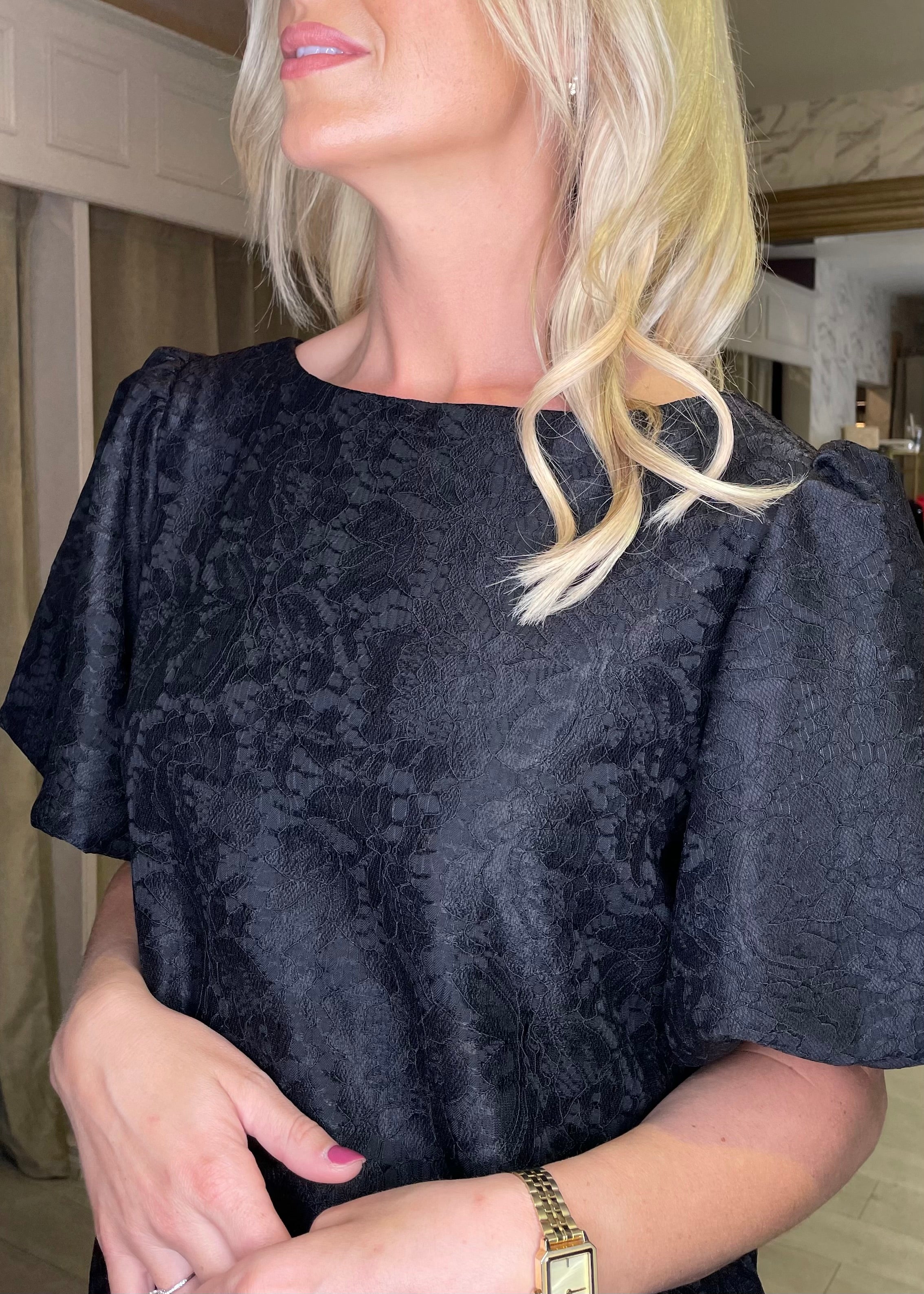 “Darla” Dress In Black Jacquard - Image 3