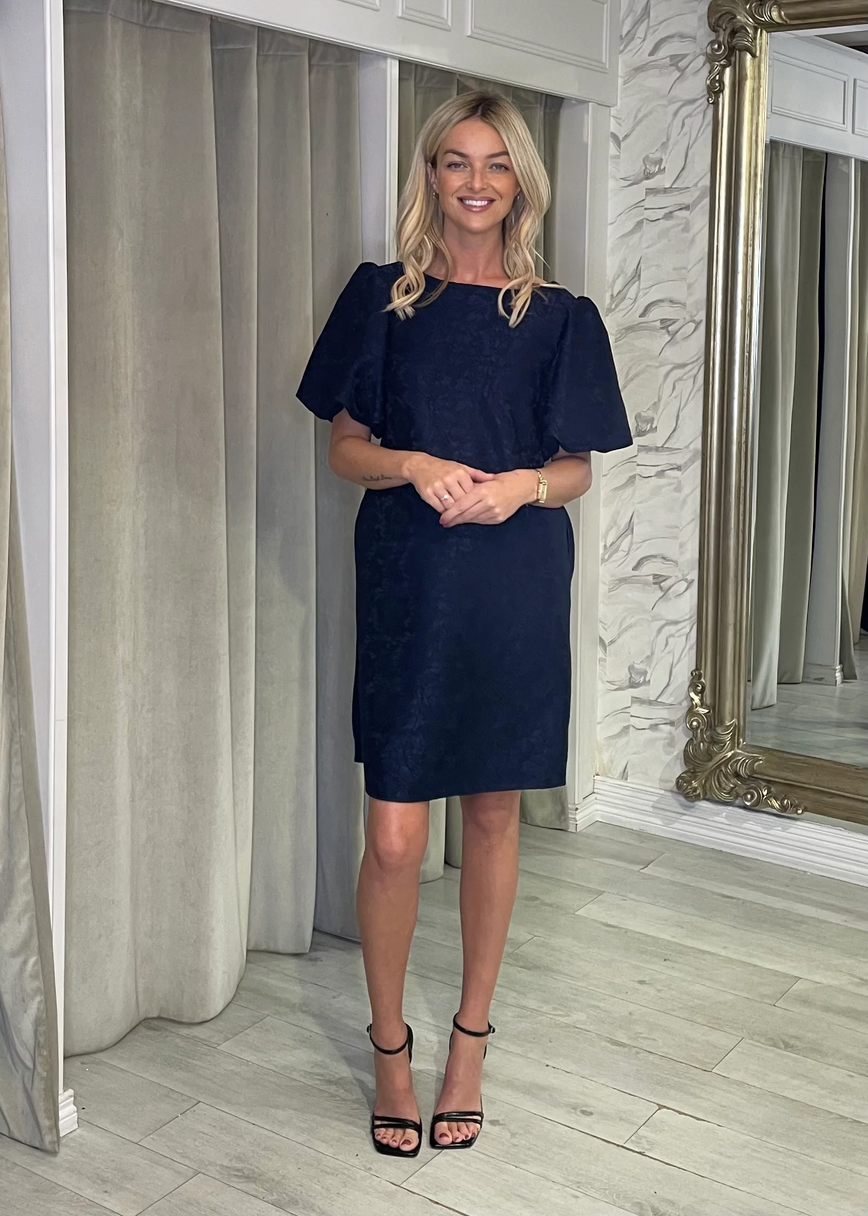 “Darla” Dress In Navy Jacquard - Image 2