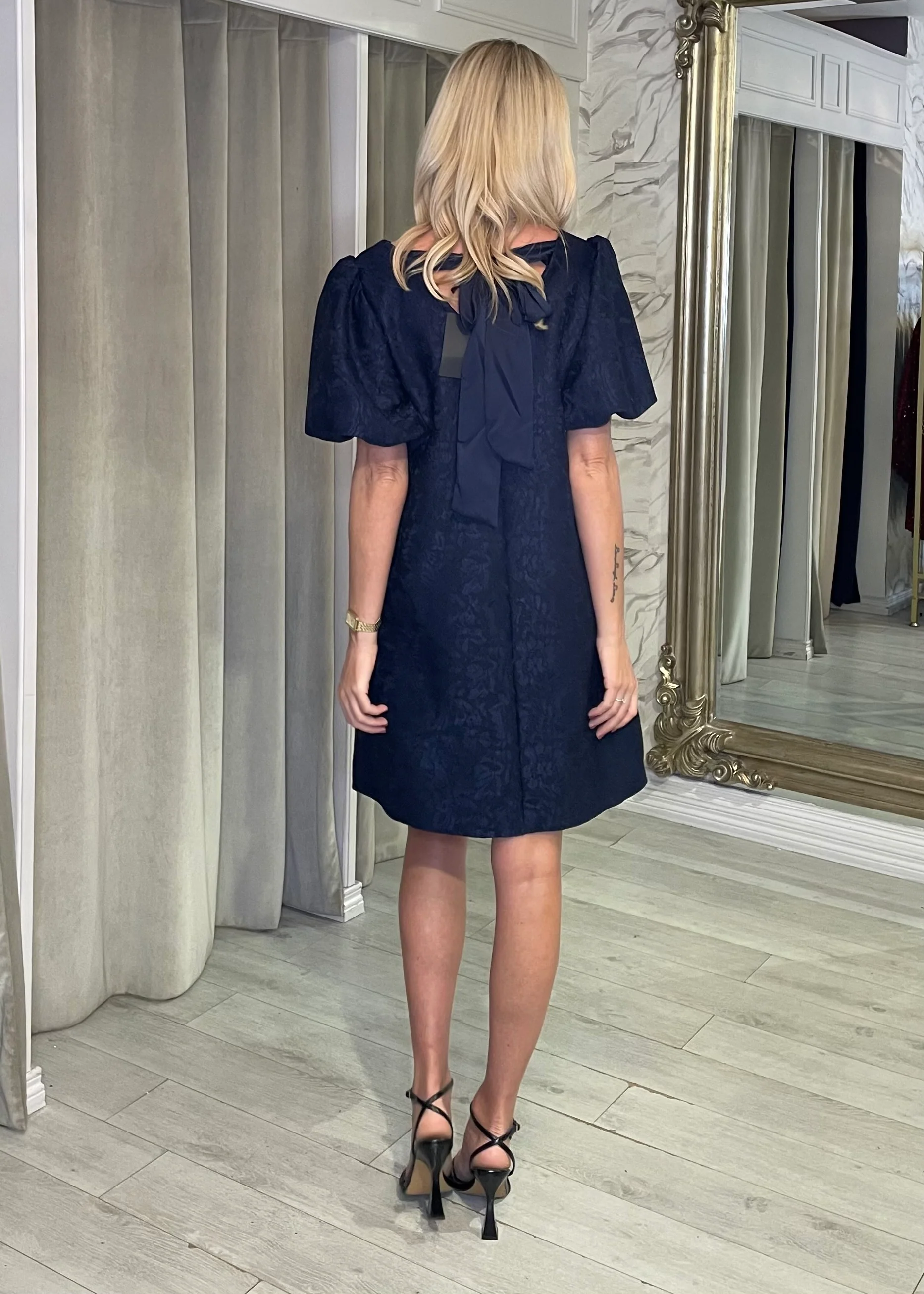“Darla” Dress In Navy Jacquard - Image 4