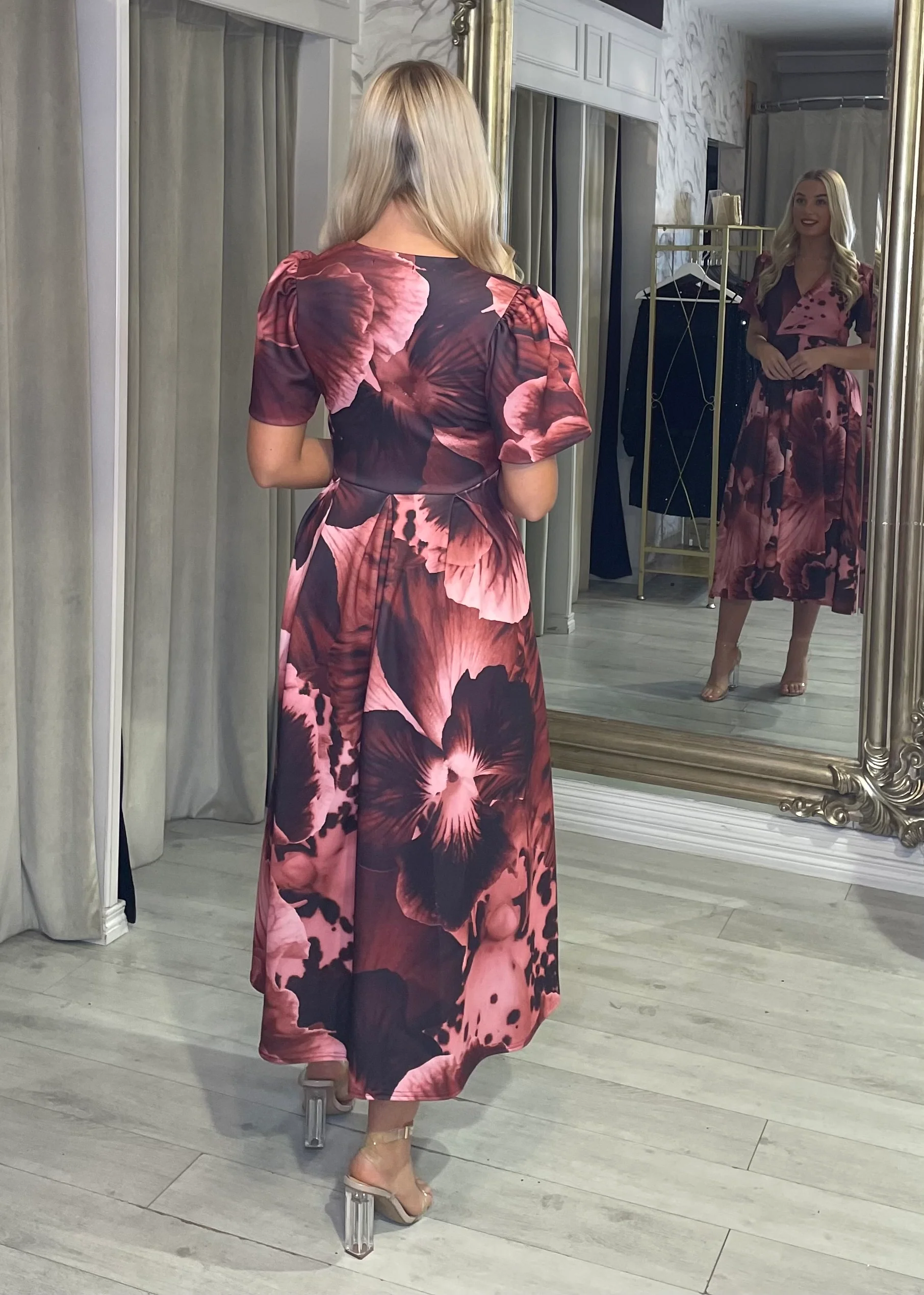 “Dora” Dress In Wine Floral - Image 2