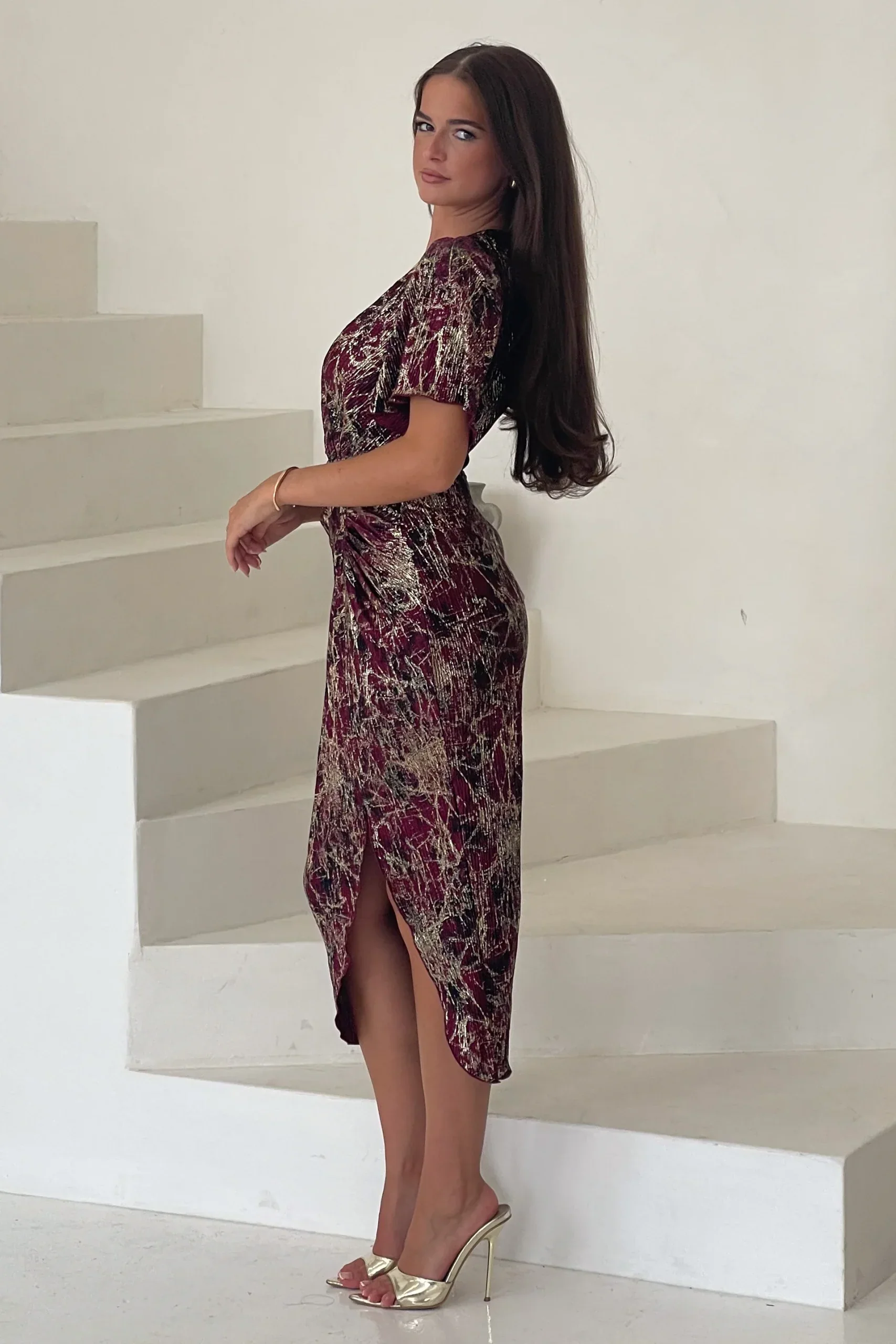 “Evie” Dress In Wine & Gold - Image 6