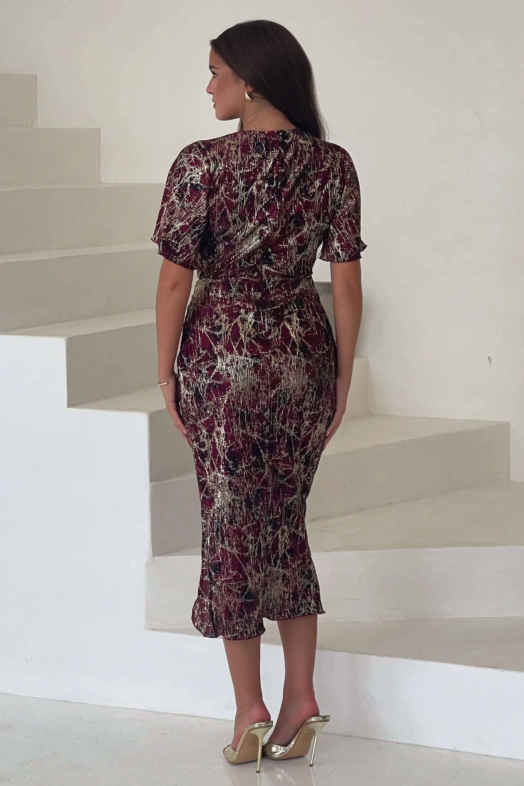 “Evie” Dress In Wine & Gold - Image 7