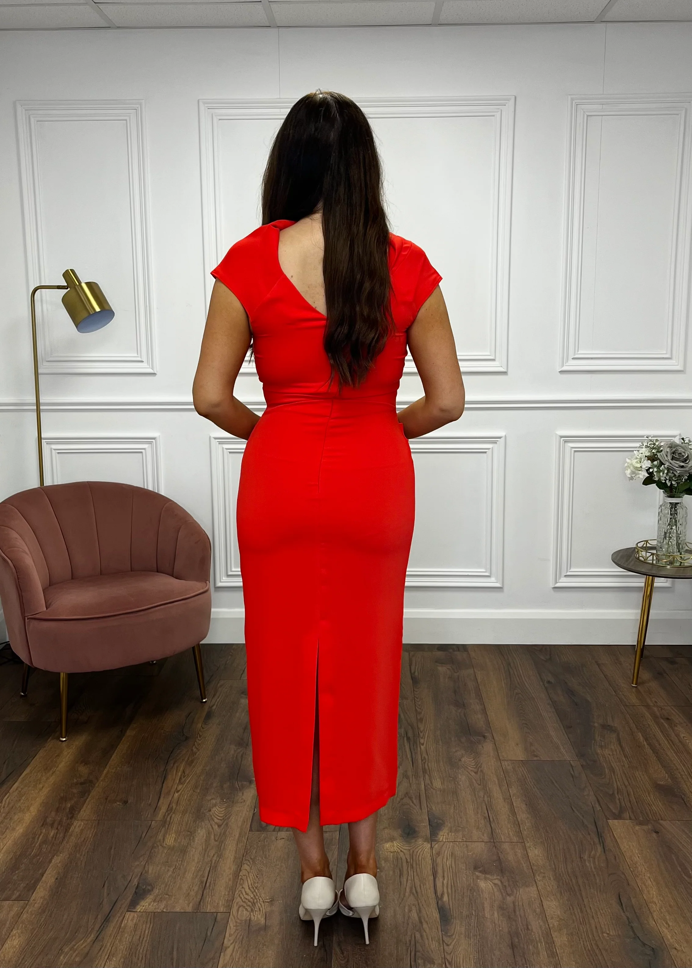 "Farrah" Dress In Deep Coral - Image 3