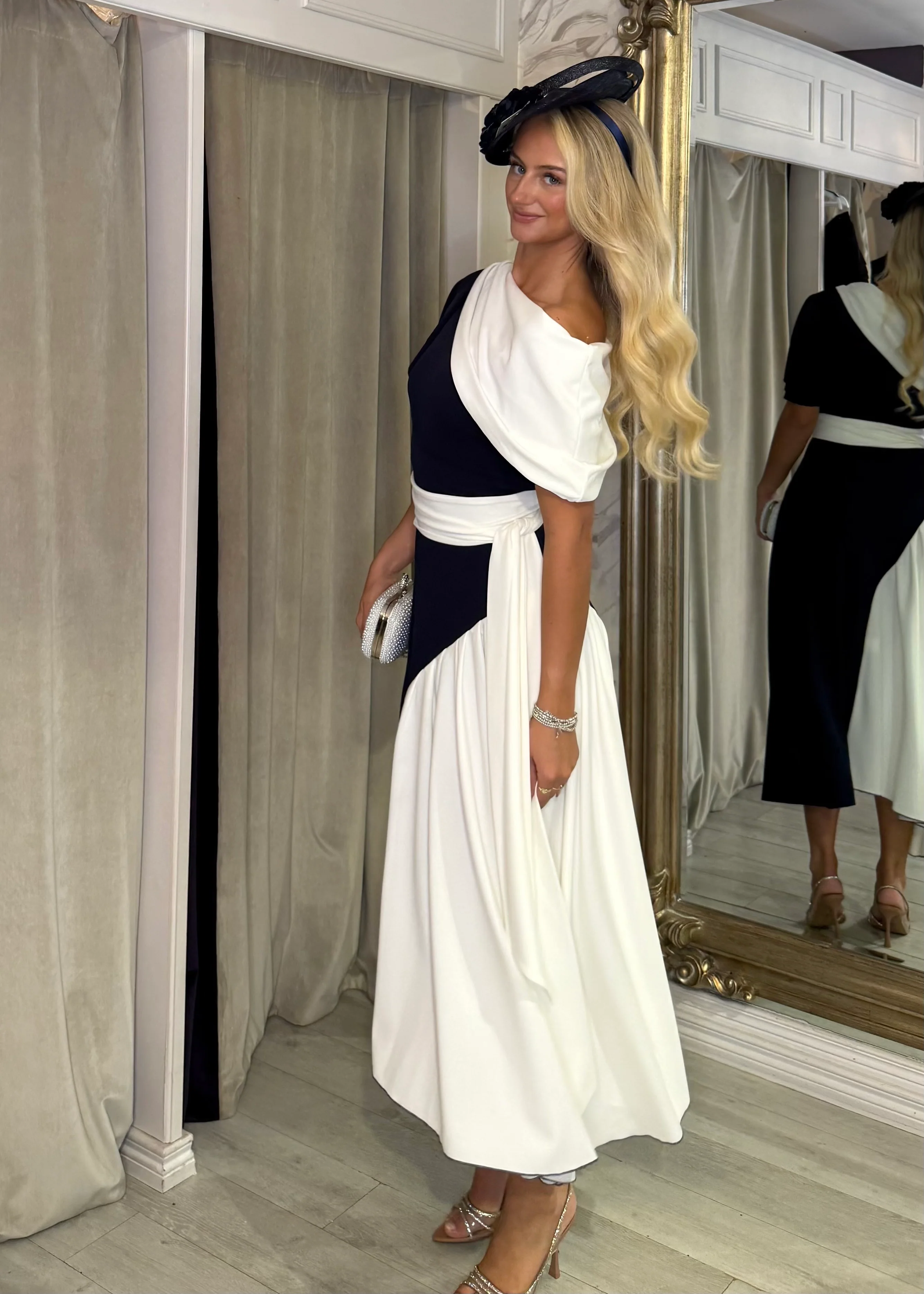 "Francesca" Dress In Navy & White - Image 2