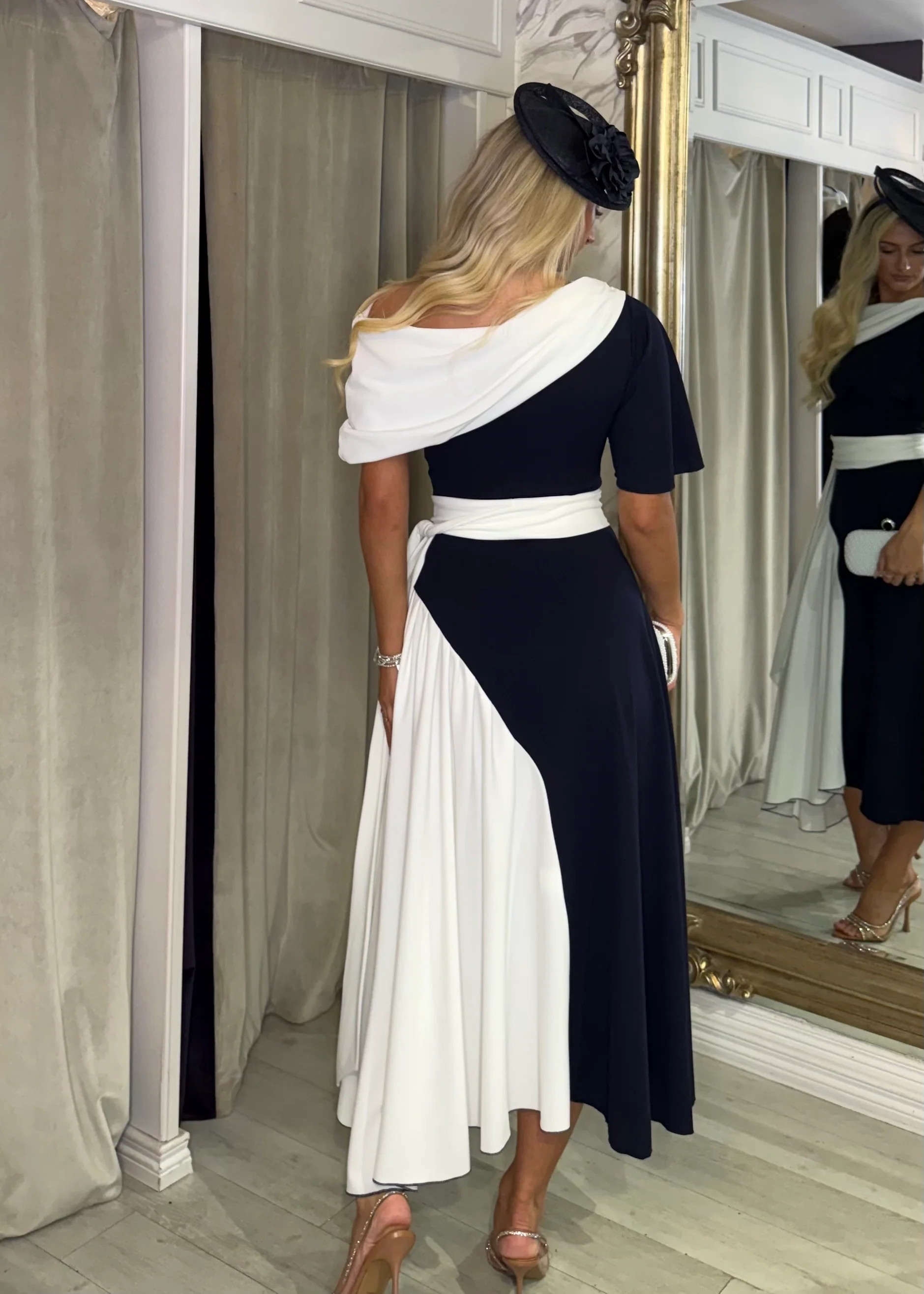 "Francesca" Dress In Navy & White - Image 3