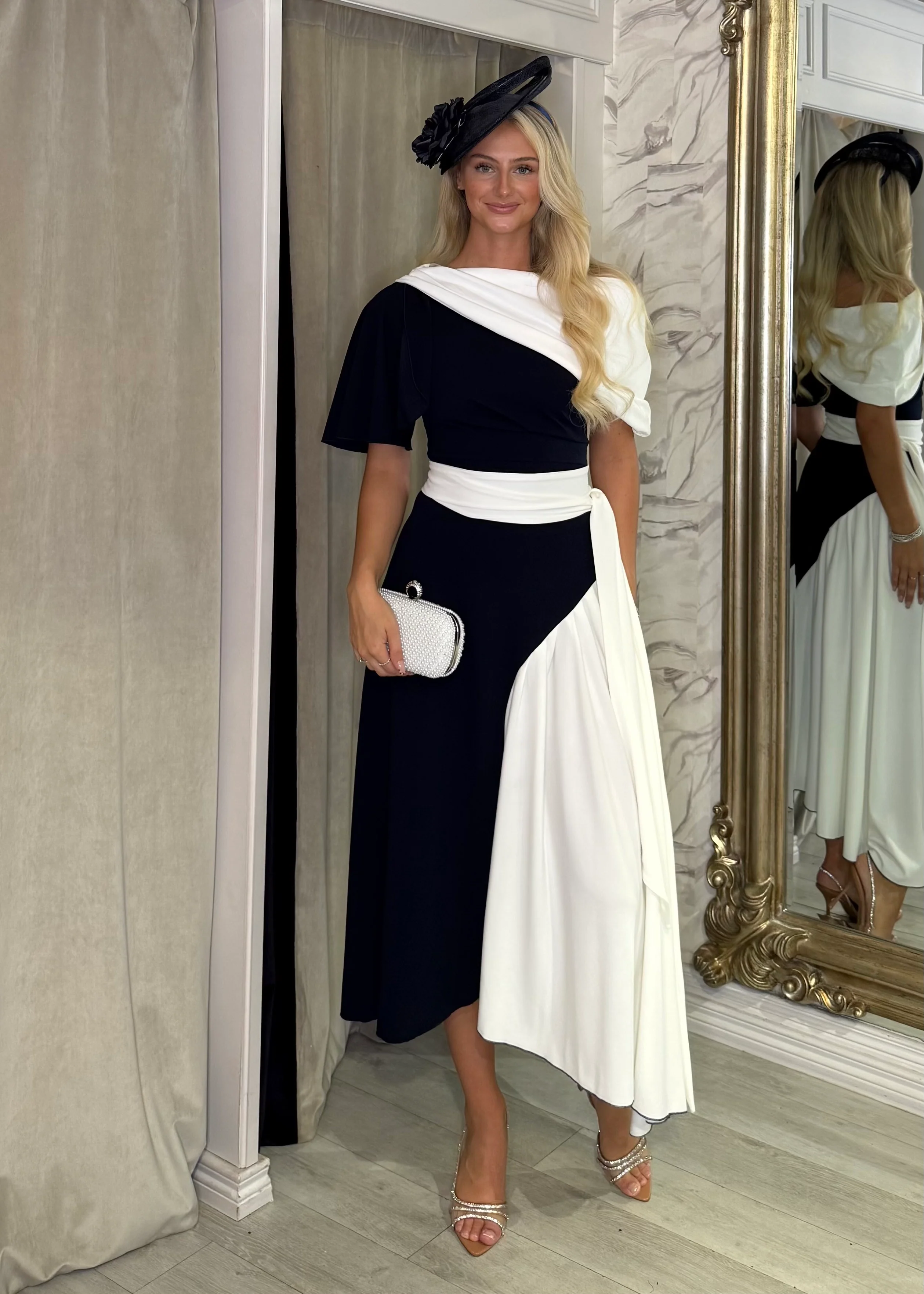 "Francesca" Dress In Navy & White - Image 4