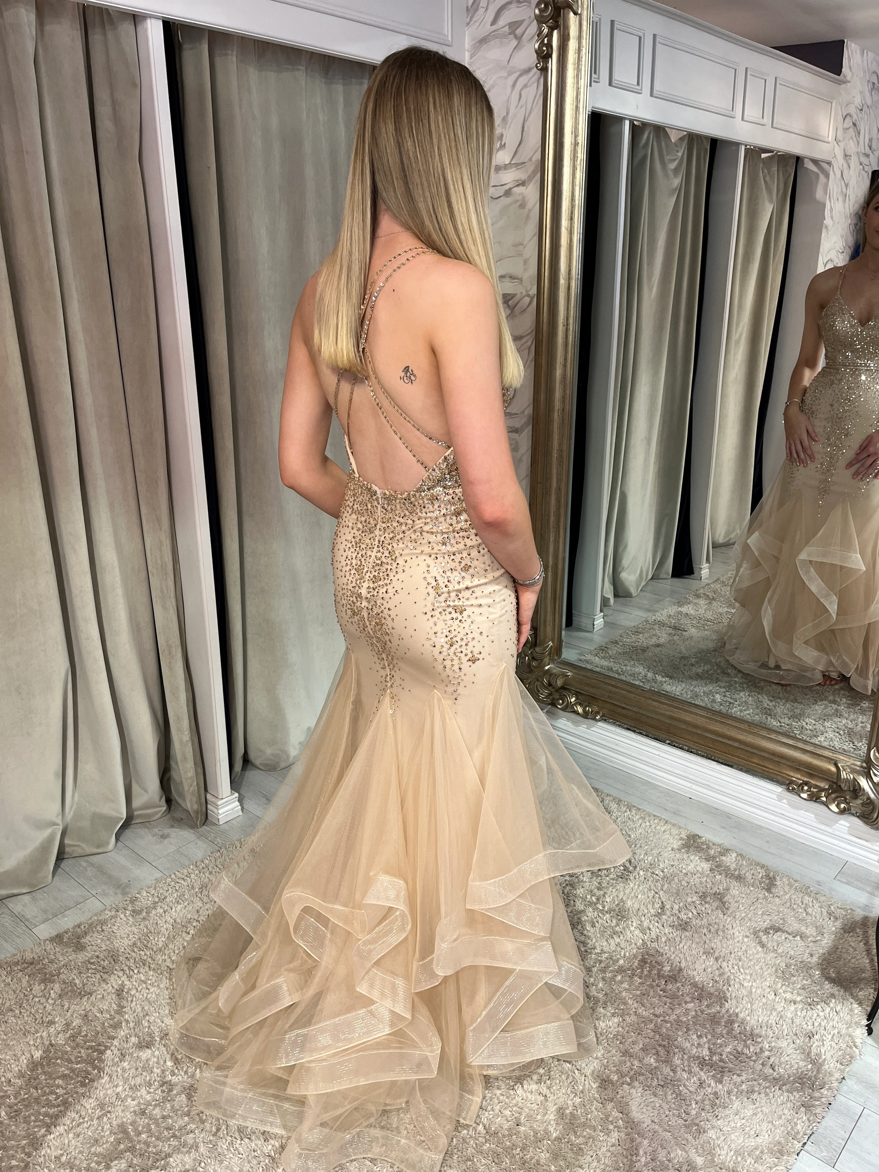 Gold Fully Beaded Fishtail Prom Dress - Image 6