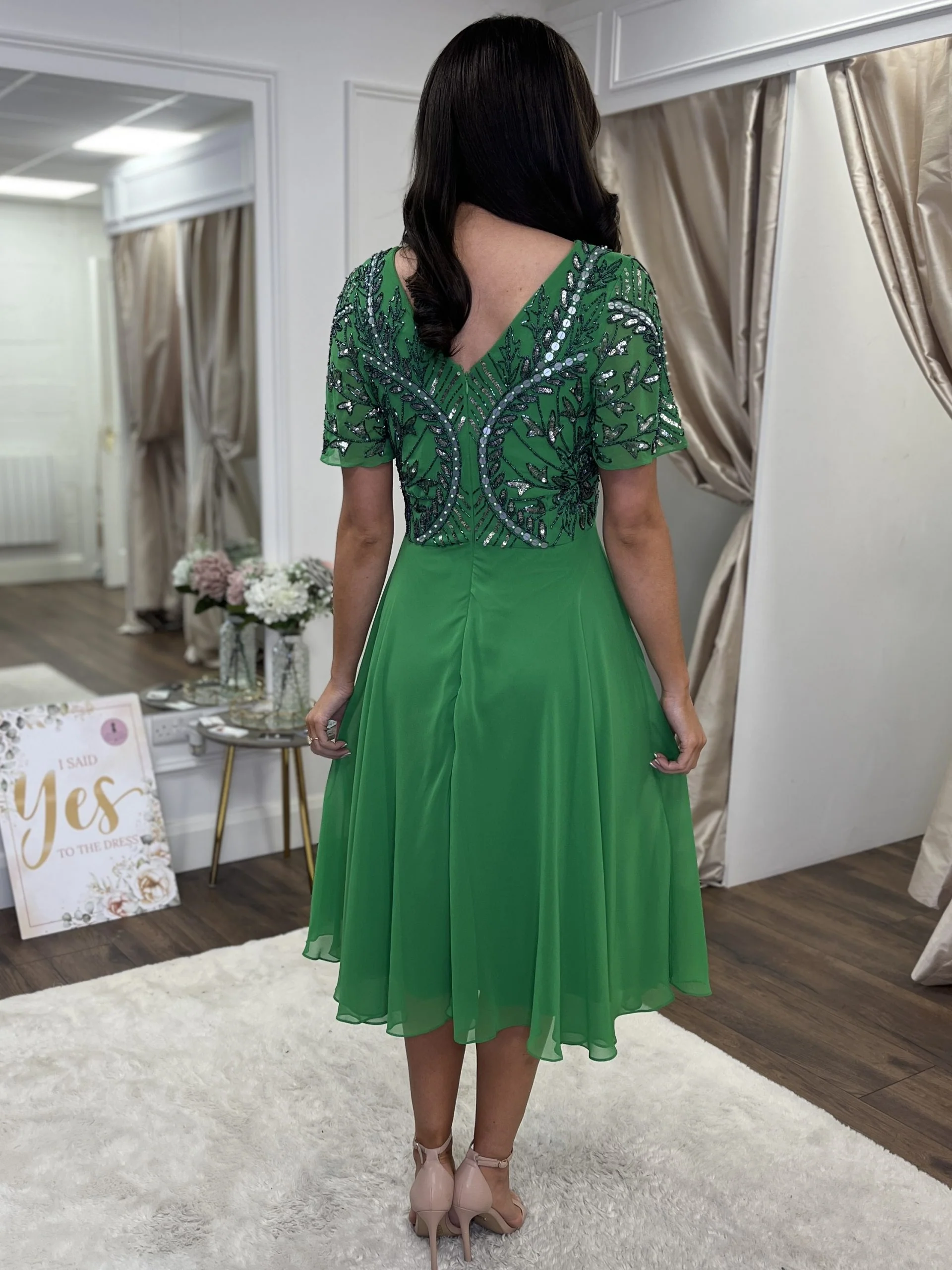 Green A-Line Embellished Top Dress - Image 3