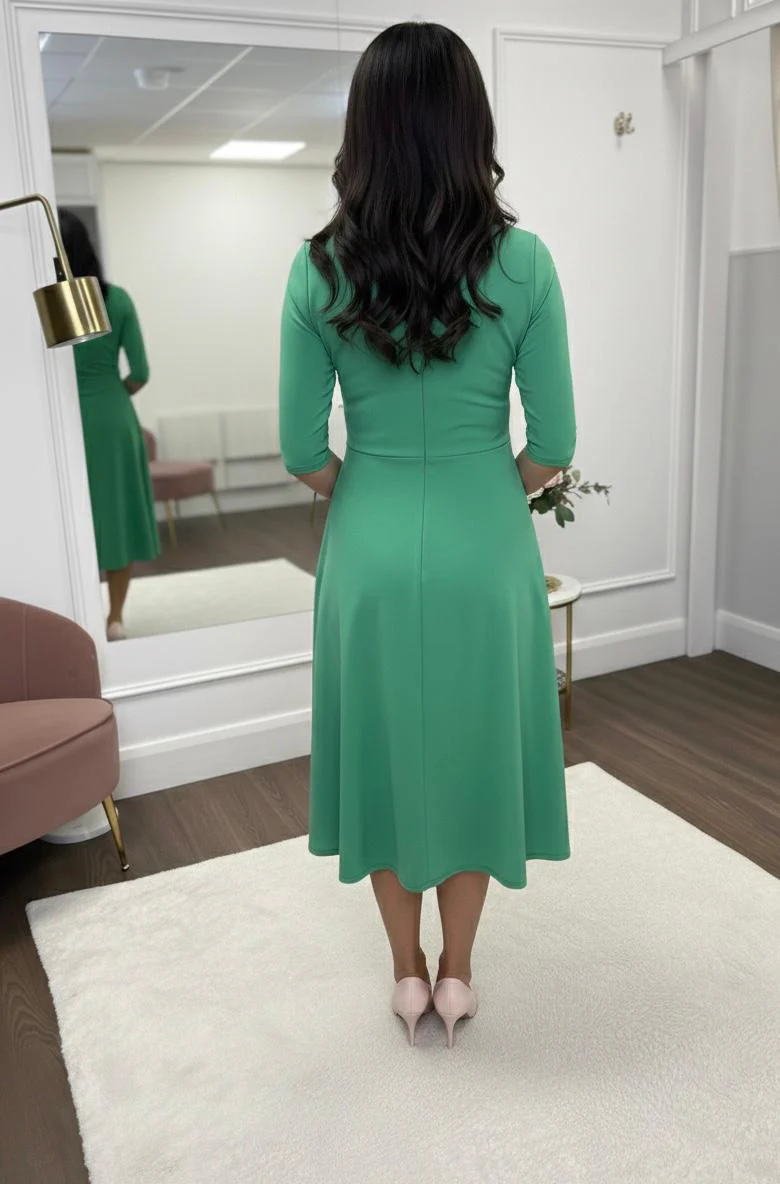 Green Drape Top A-Line Dress - Image 4