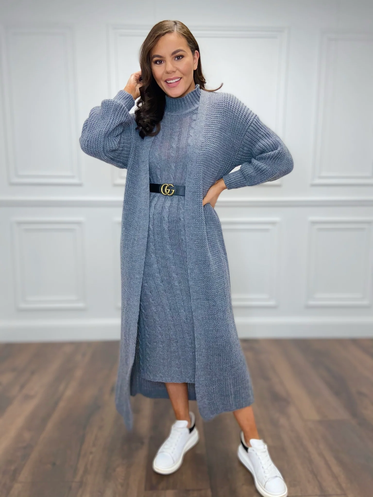 Grey Cable Knit Dress - Image 3
