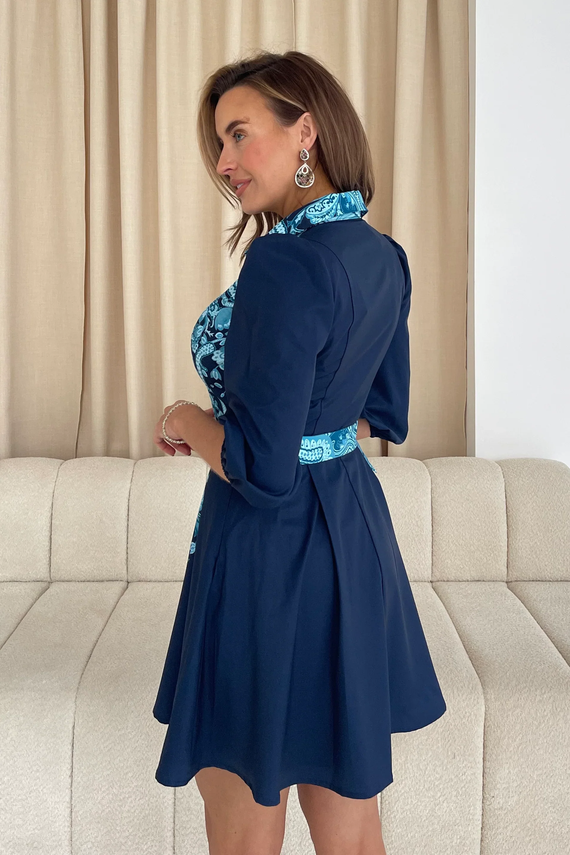 “Holland” Mini Dress In Navy Paisley Print - Image 8