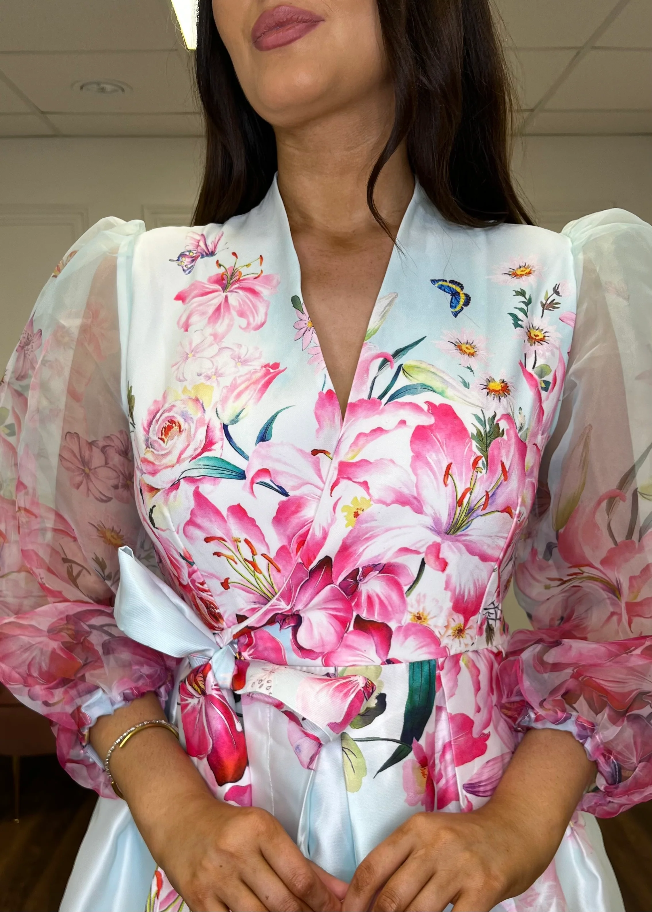 “Julianna” Dress In Pale Blue And Pink - Image 3