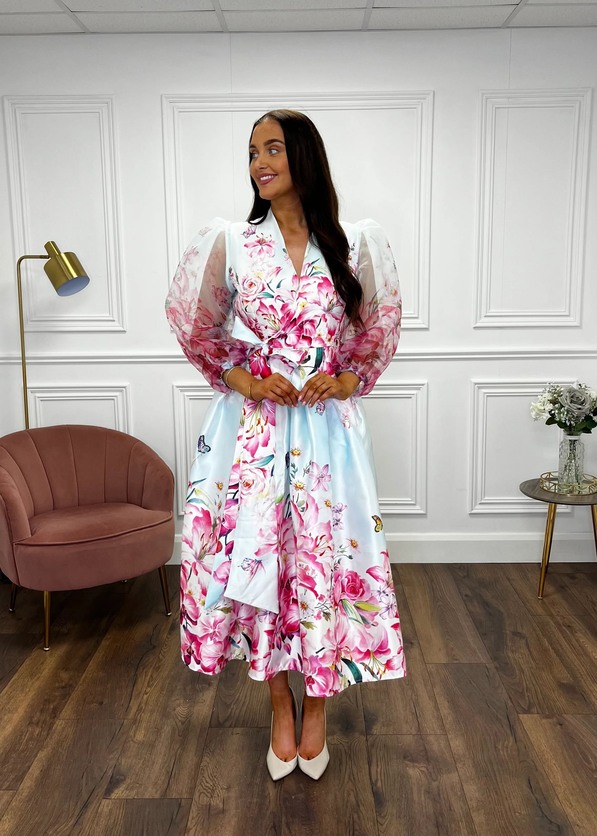 “Julianna” Dress In Pale Blue And Pink - Image 4