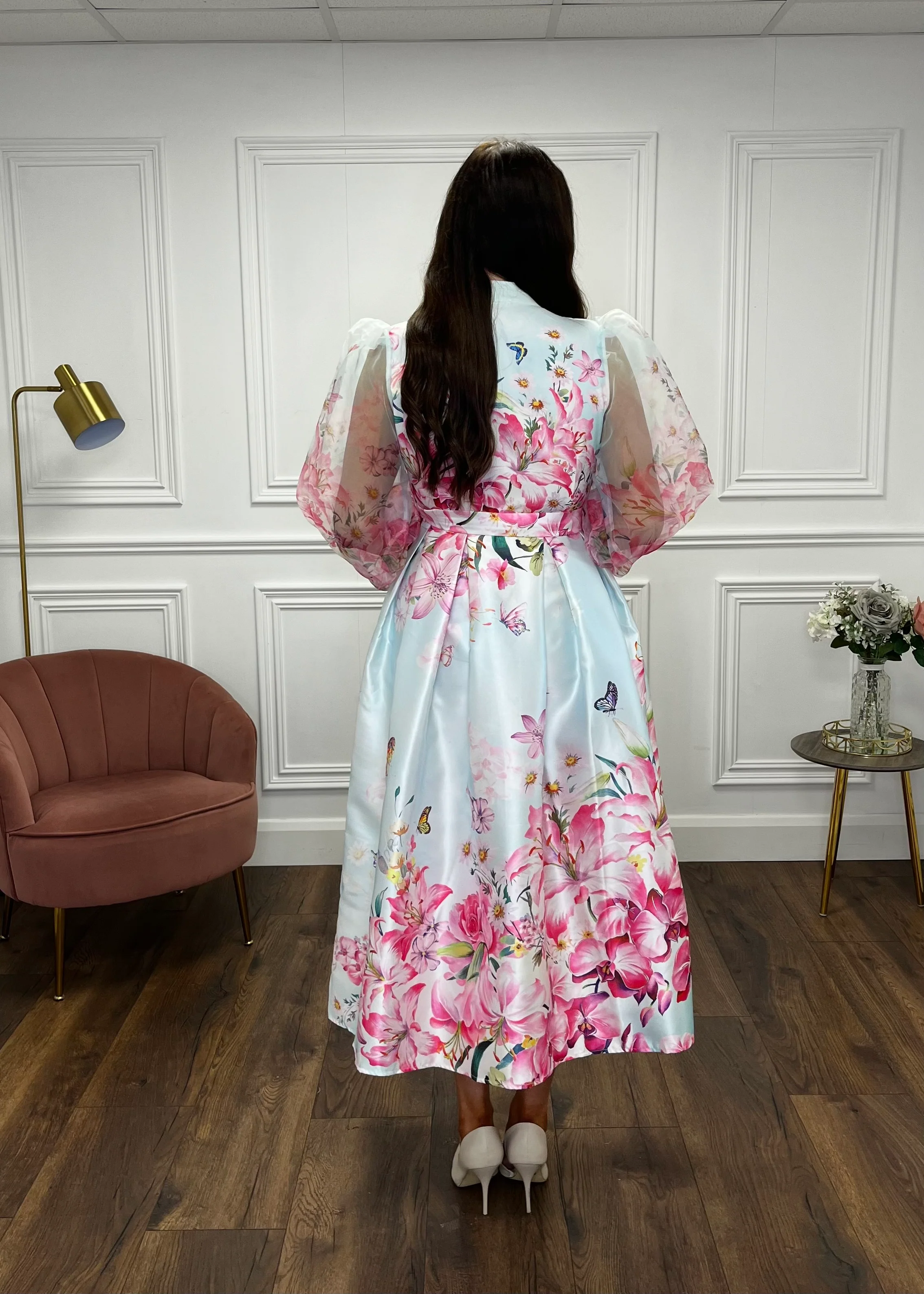 “Julianna” Dress In Pale Blue And Pink - Image 5