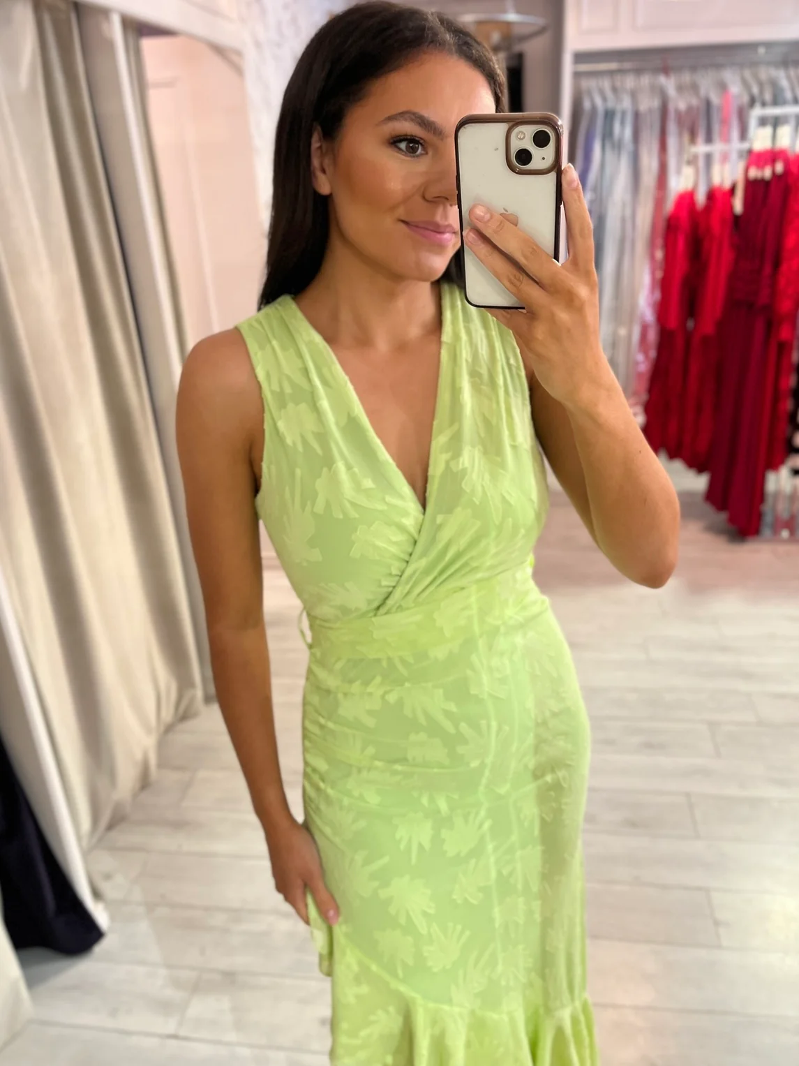 Lime Green Self Pattern Dress - Image 2