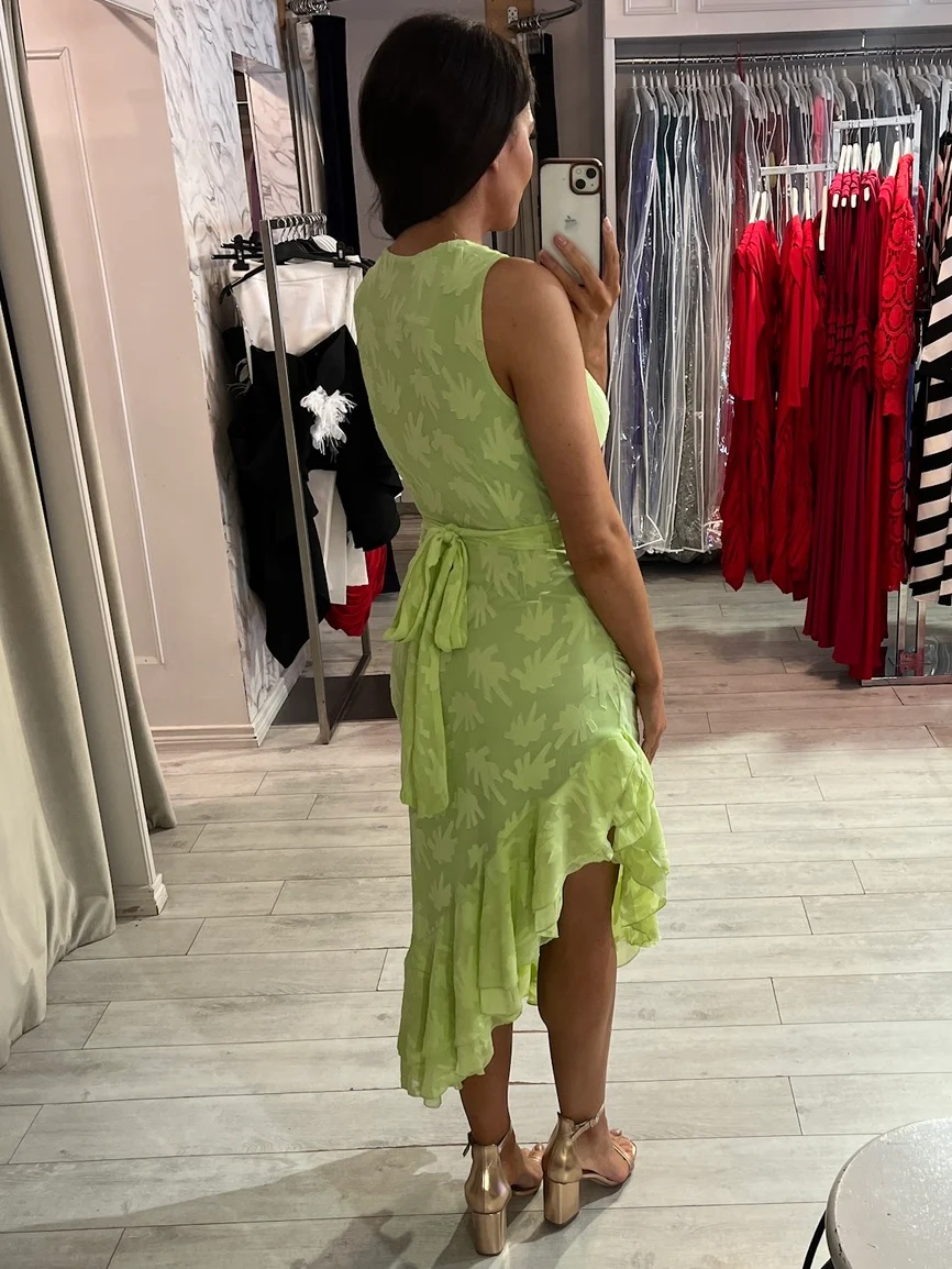 Lime Green Self Pattern Dress - Image 3