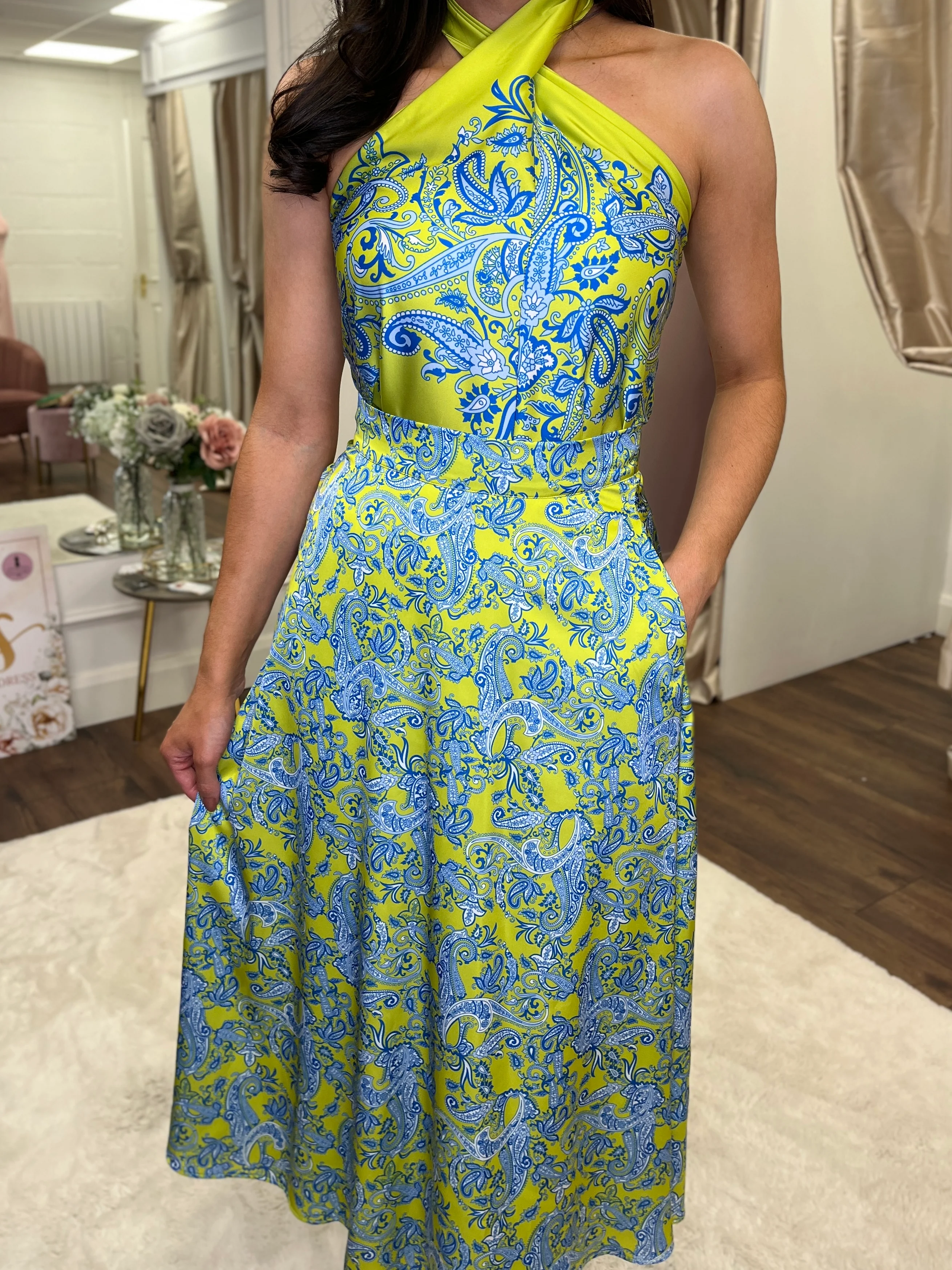 Lime Print Halter Neck Two Piece - Image 4
