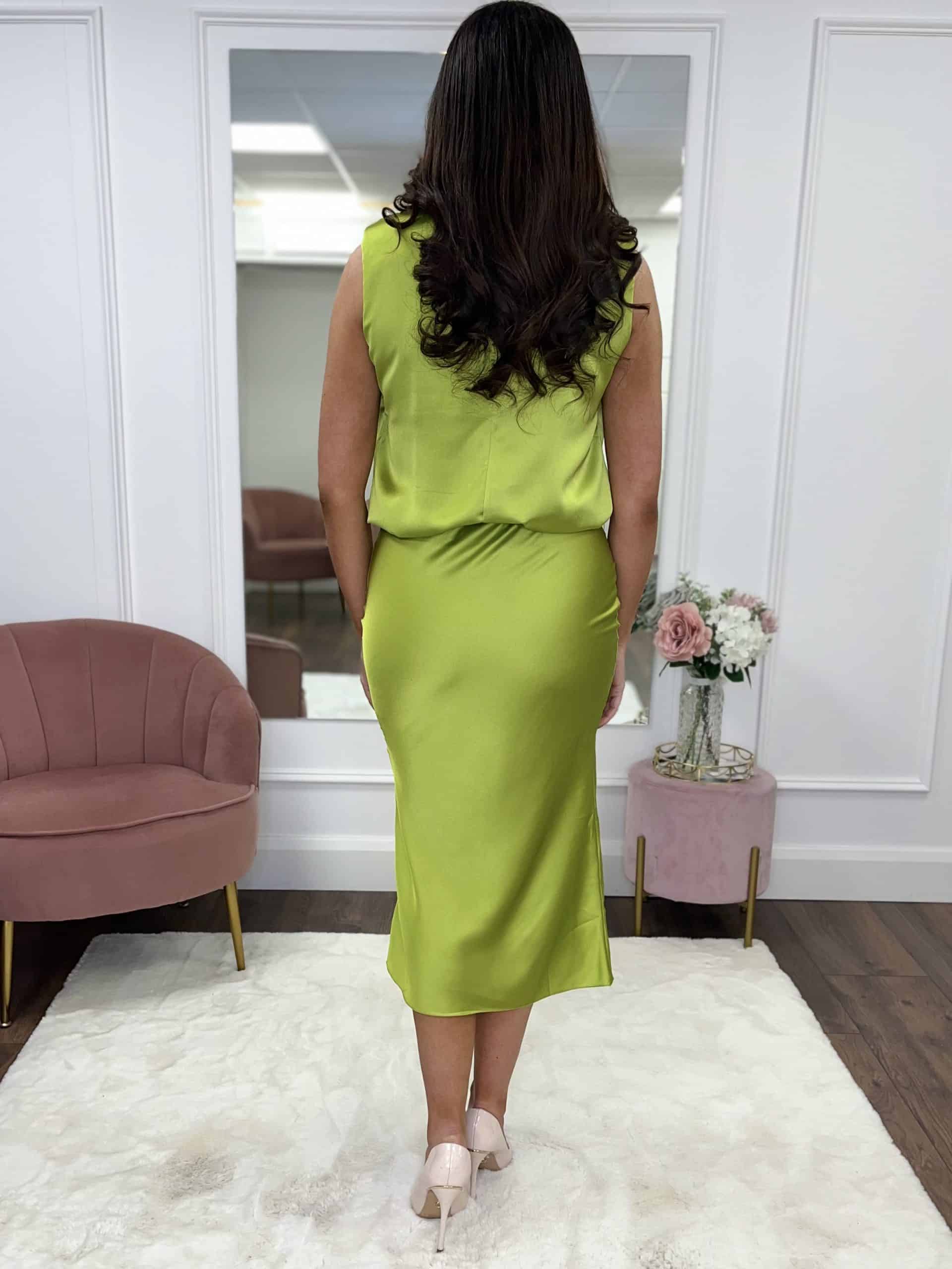 Lime Satin Effect Two Piece Set - Image 3
