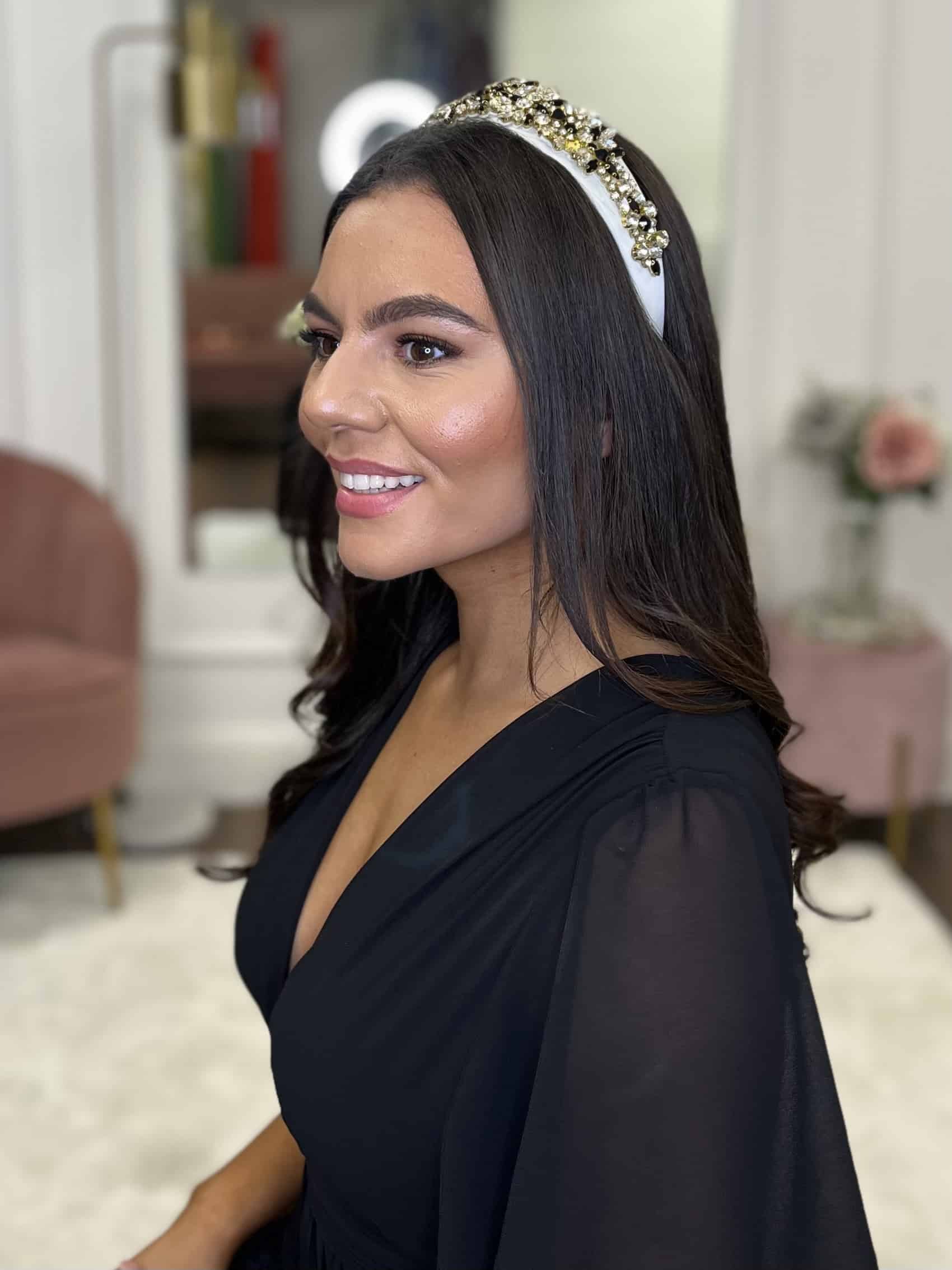 "Lola" Hairband In Black And Silver With White Band - Image 3