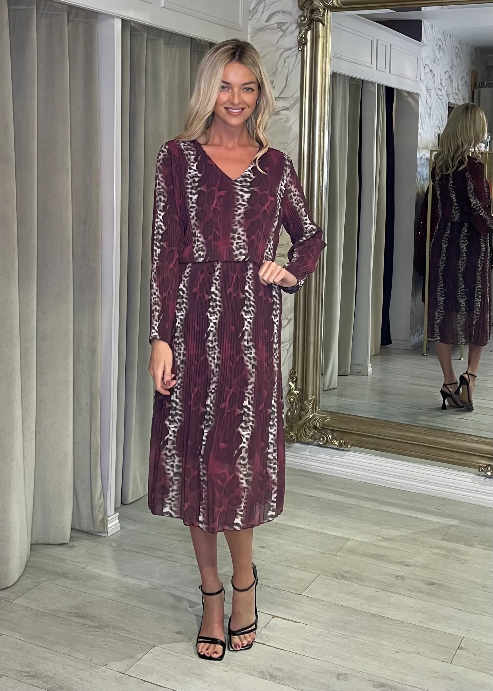 “Maggie” Dress In Mulberry Print - Image 3