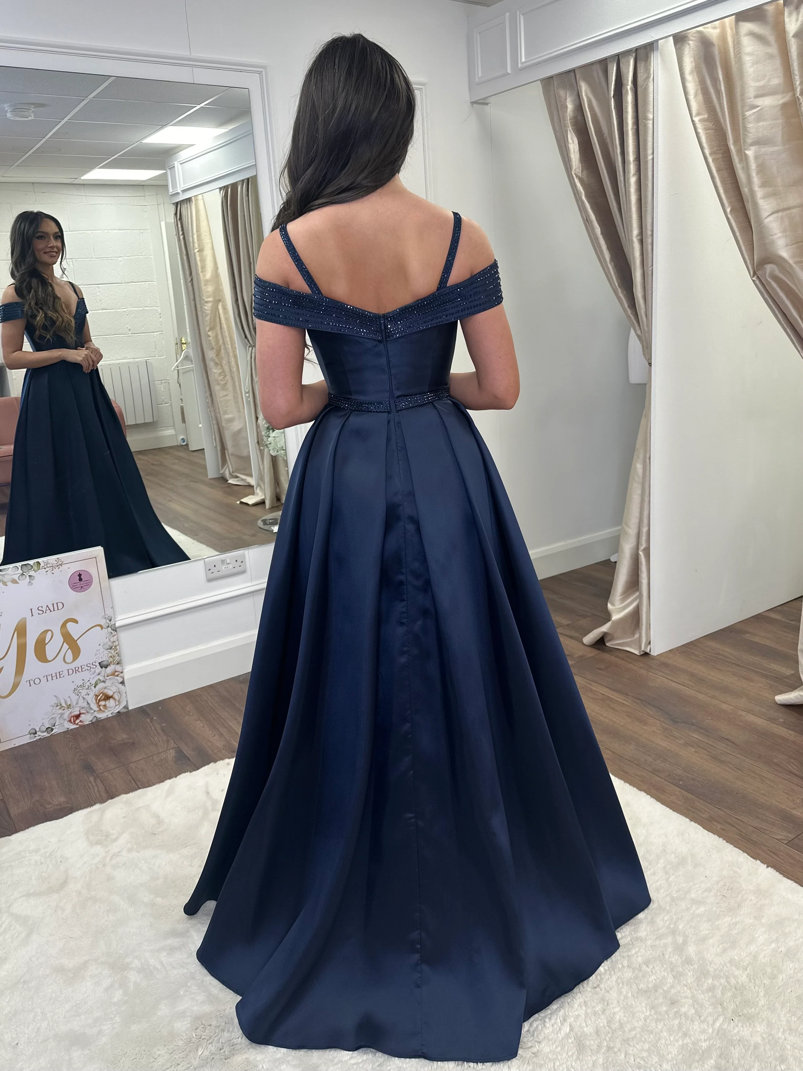 Navy Satin Effect Bardout Ballgown - Image 5