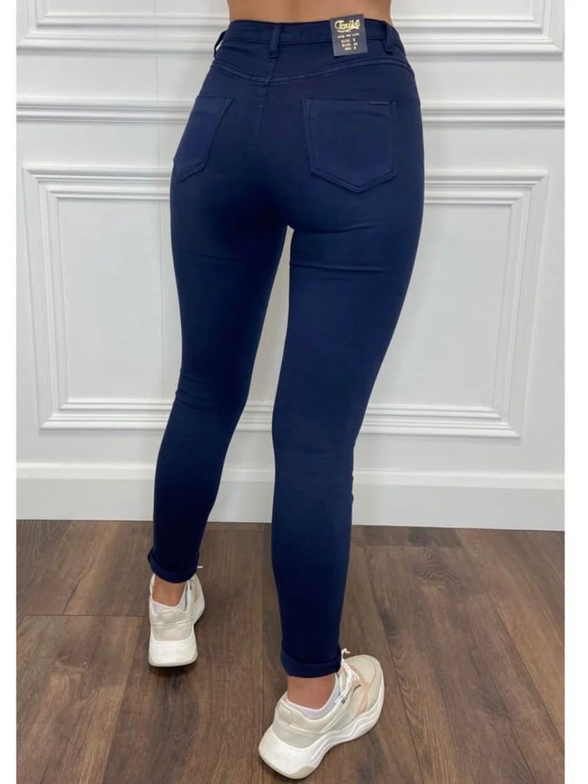 Navy Soft Stretch High Waist Jeans - Image 3