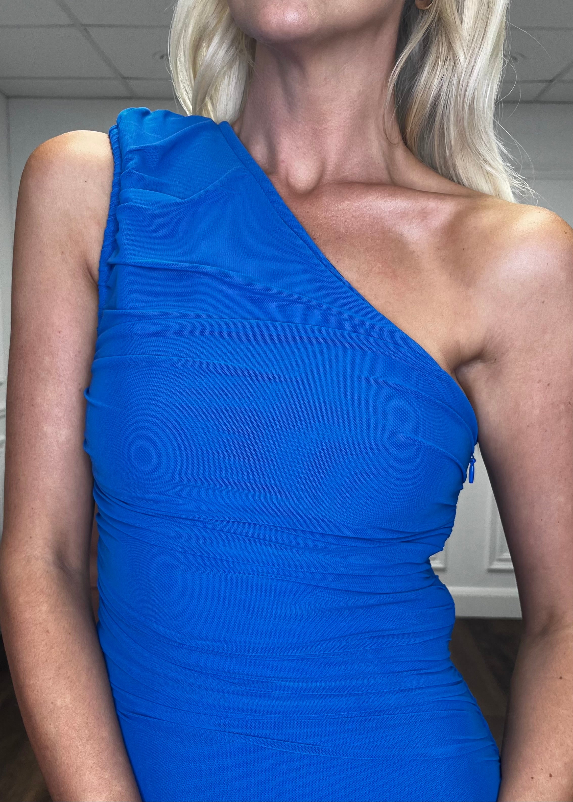 "Nova" One Shoulder Dress In Blue - Image 2