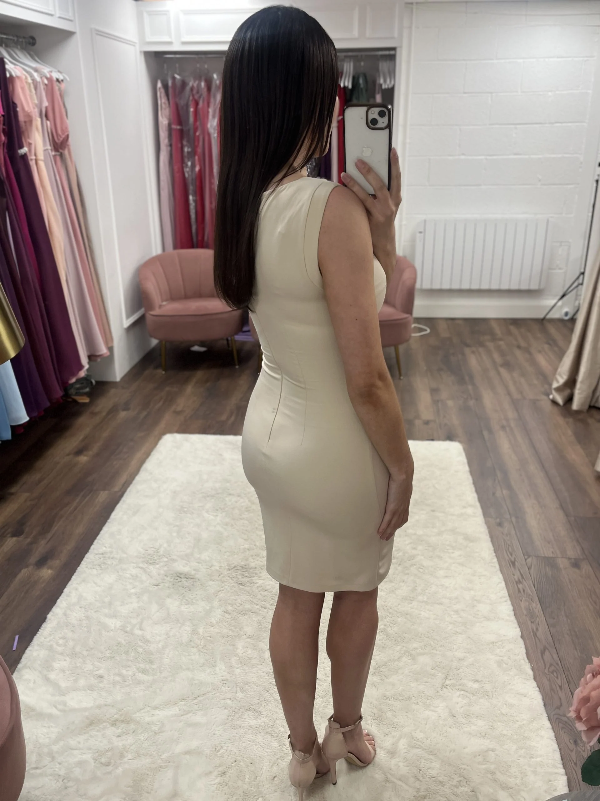 Nude Fitted Dress With Sequin Detail - Image 3