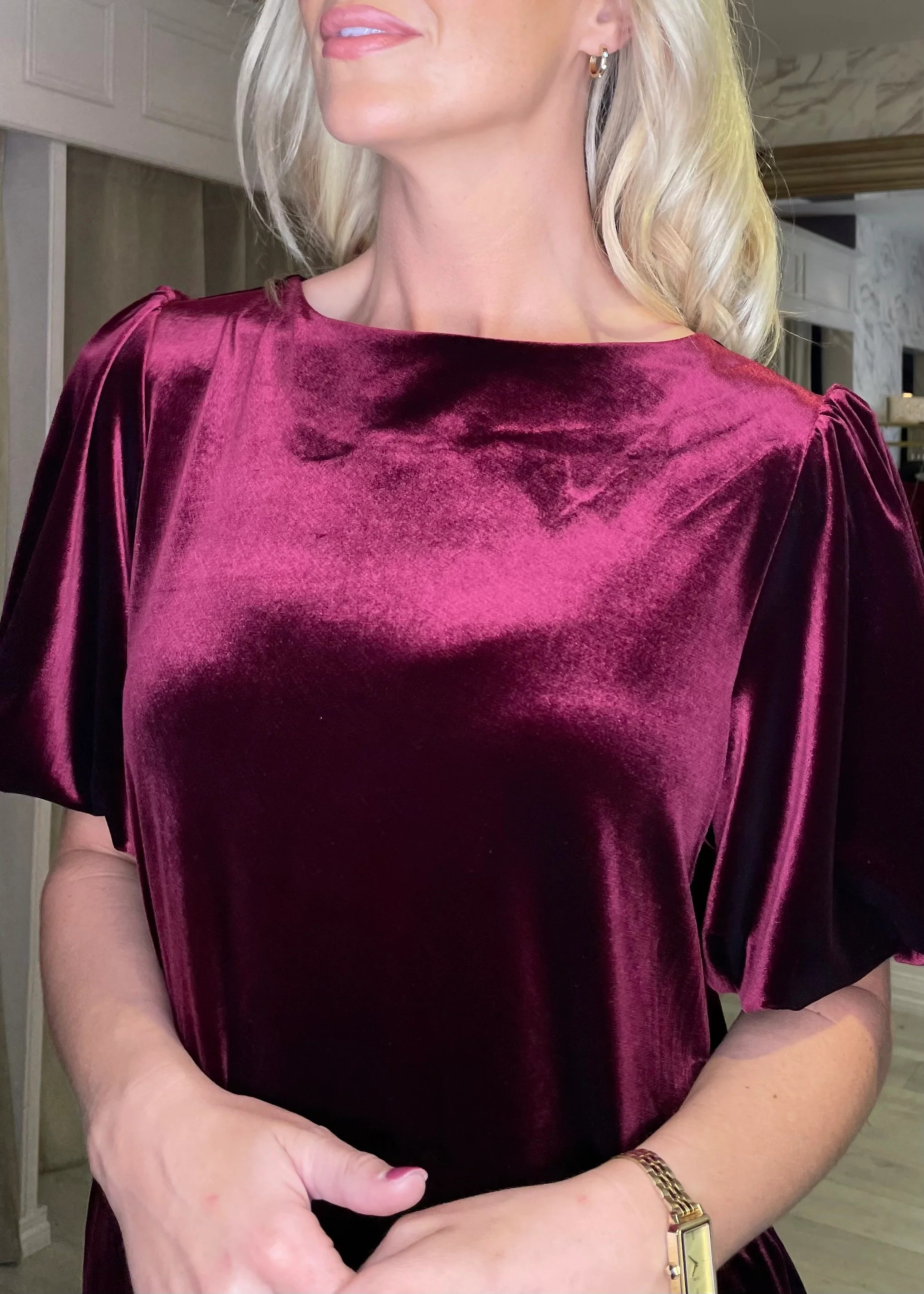 "Oakley" Dress In Burgundy Velvet - Image 3