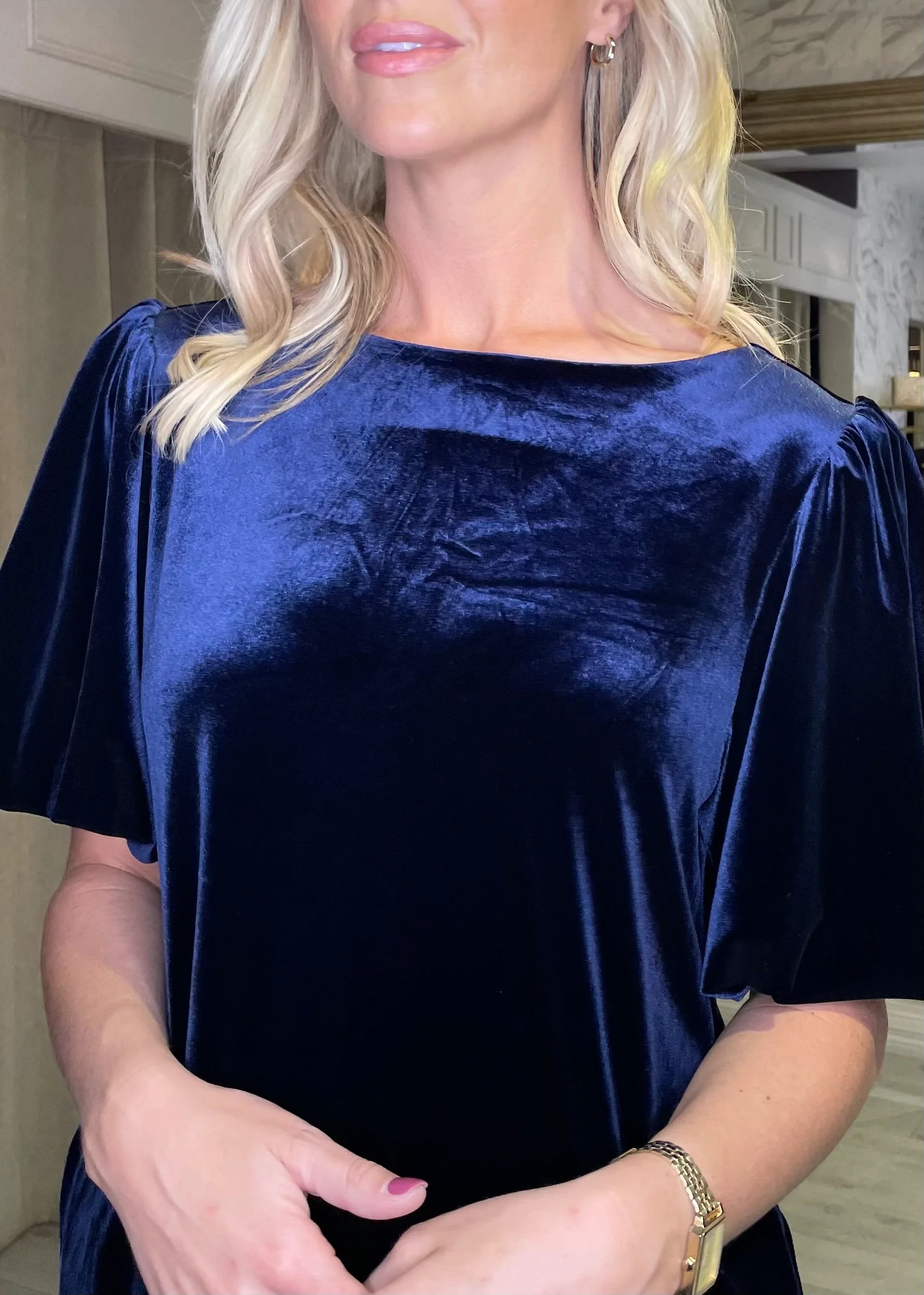 "Oakley" Dress In Navy Velvet - Image 3