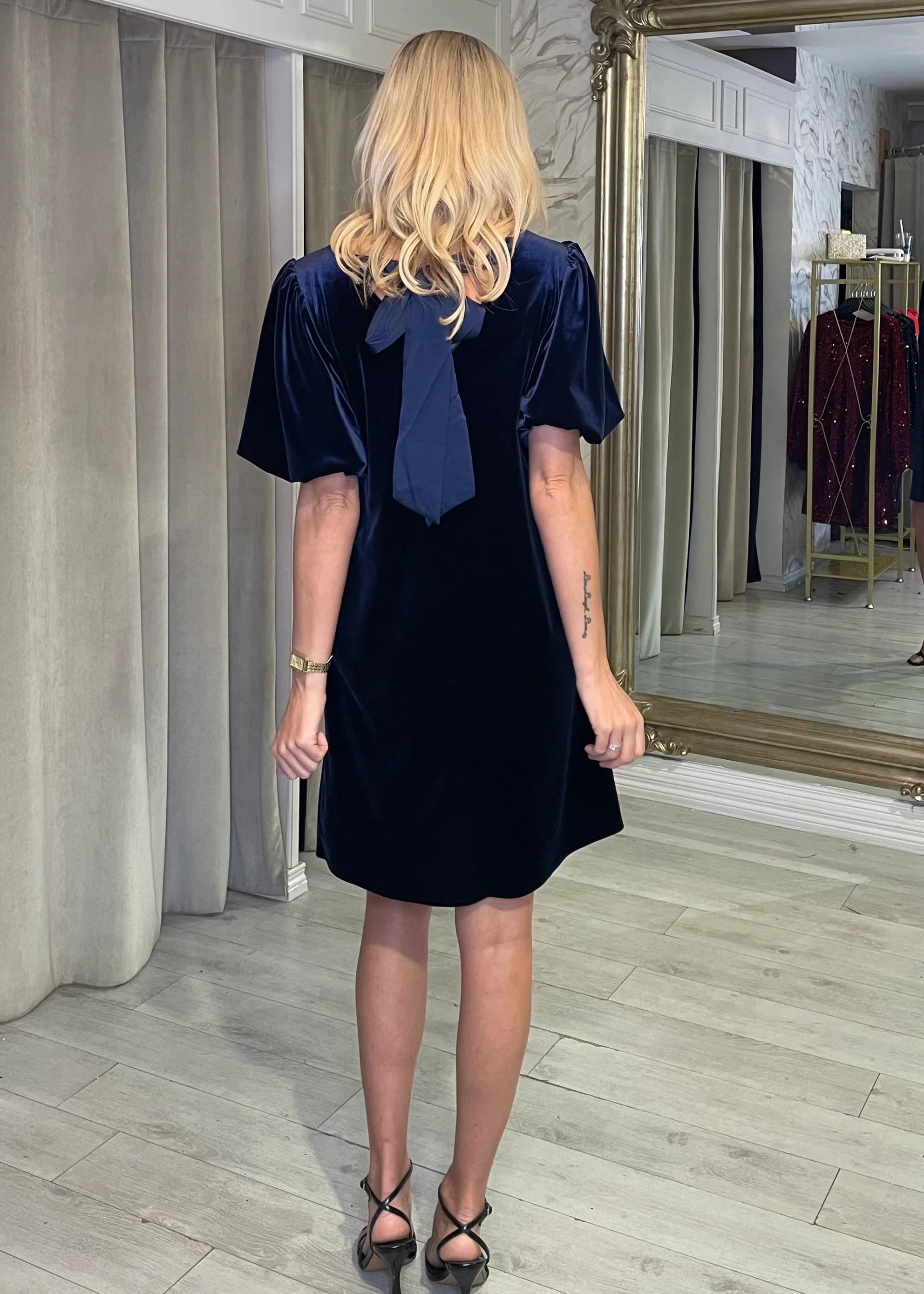 "Oakley" Dress In Navy Velvet - Image 5