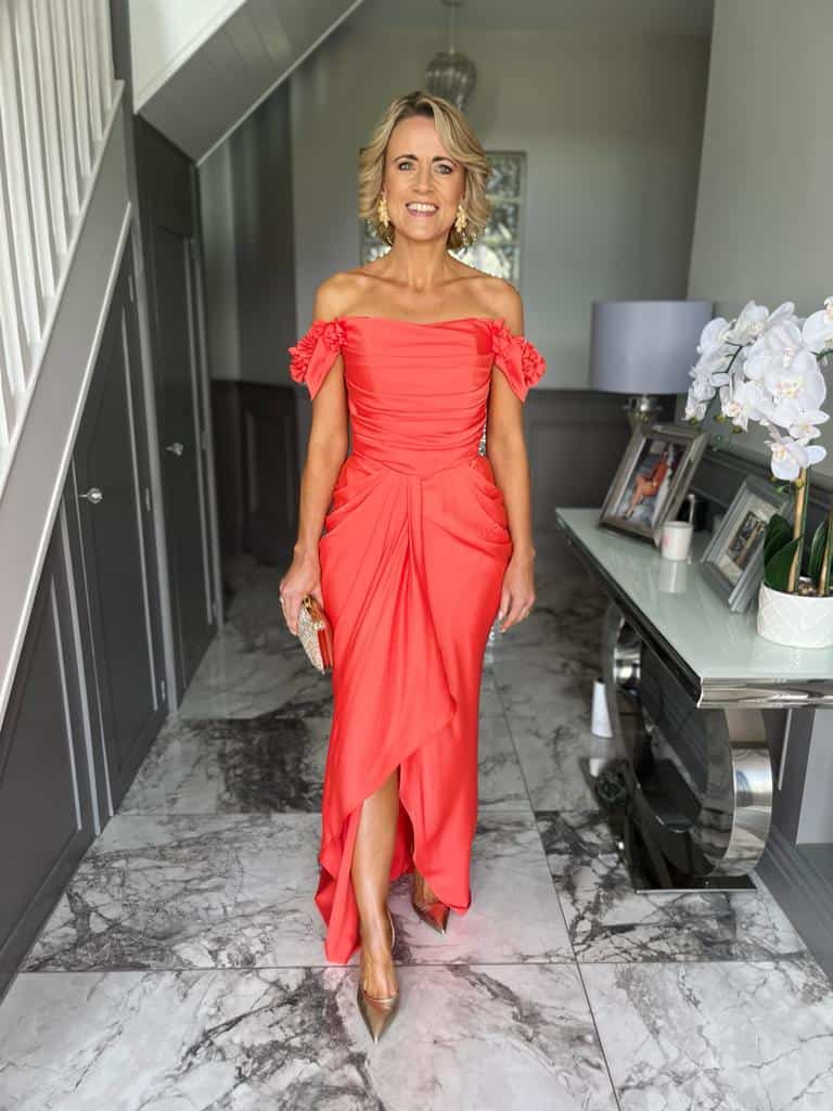 Orange Off The Shoulder Maxi Dress With Ruching - Image 12