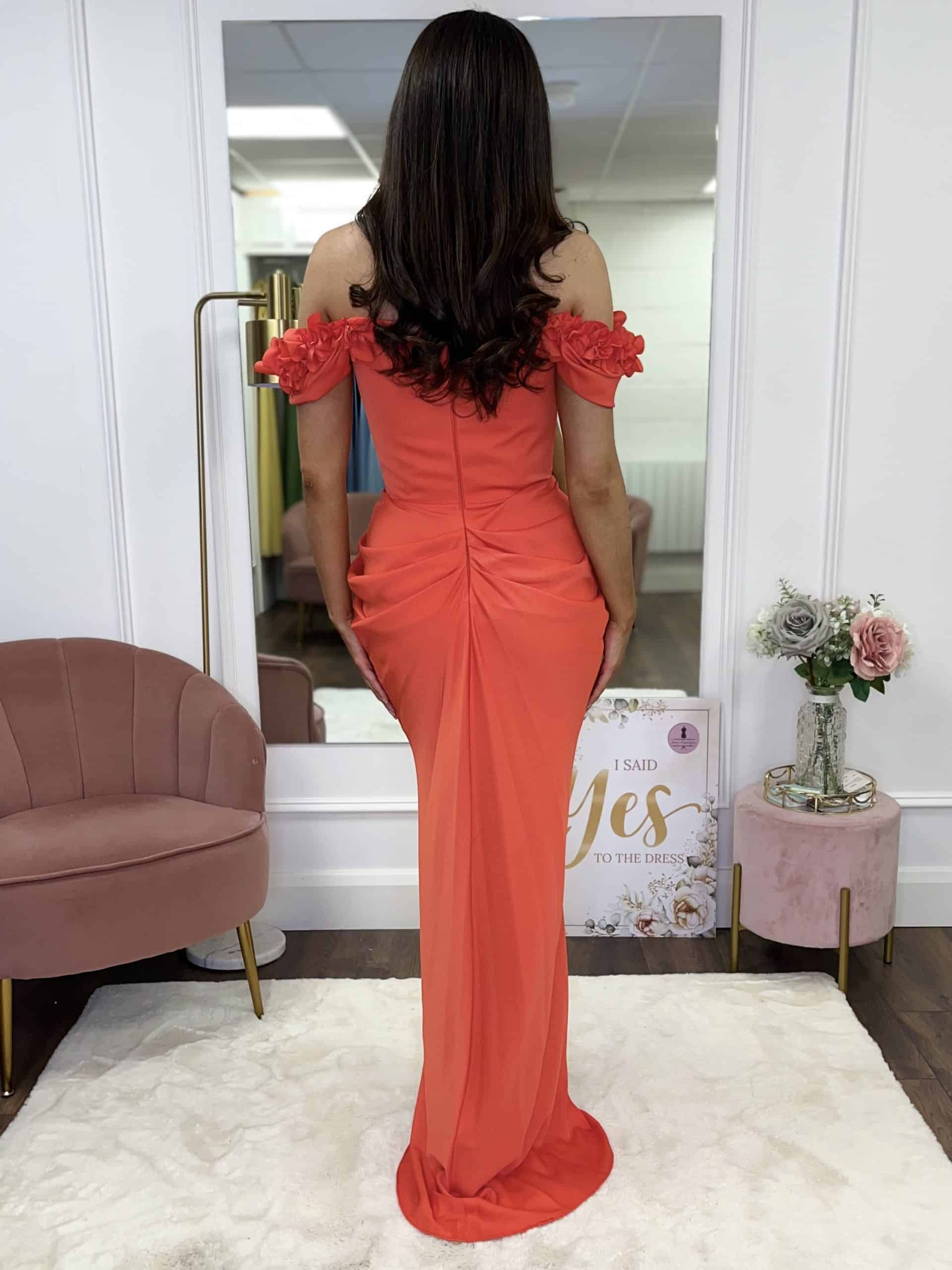 Orange Off The Shoulder Maxi Dress With Ruching - Image 6