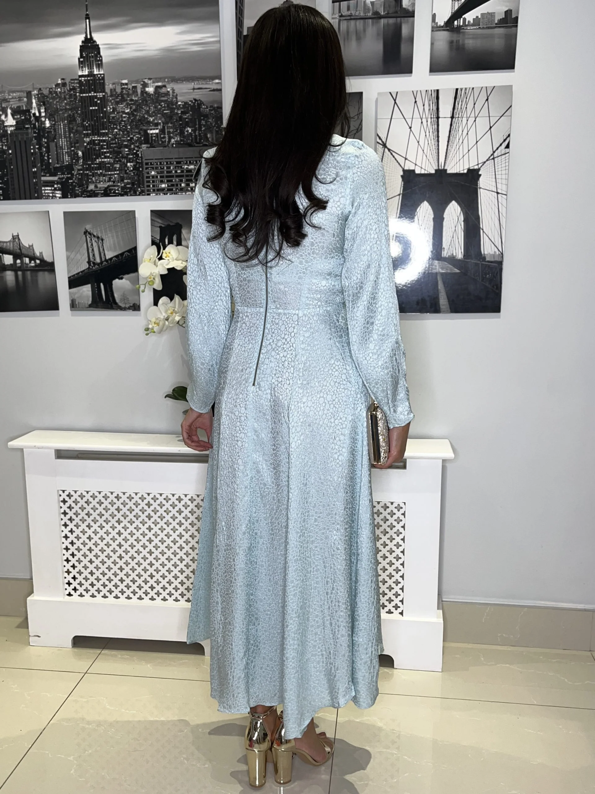Pale Blue Dress With Full Length Sleeve - Image 4