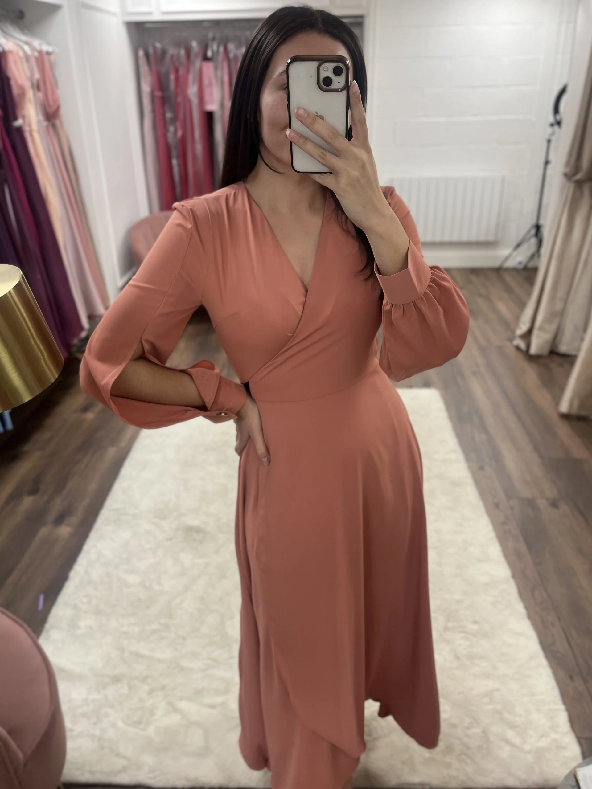 Pale Pink Wrap Dress With Split Sleeve - Image 2