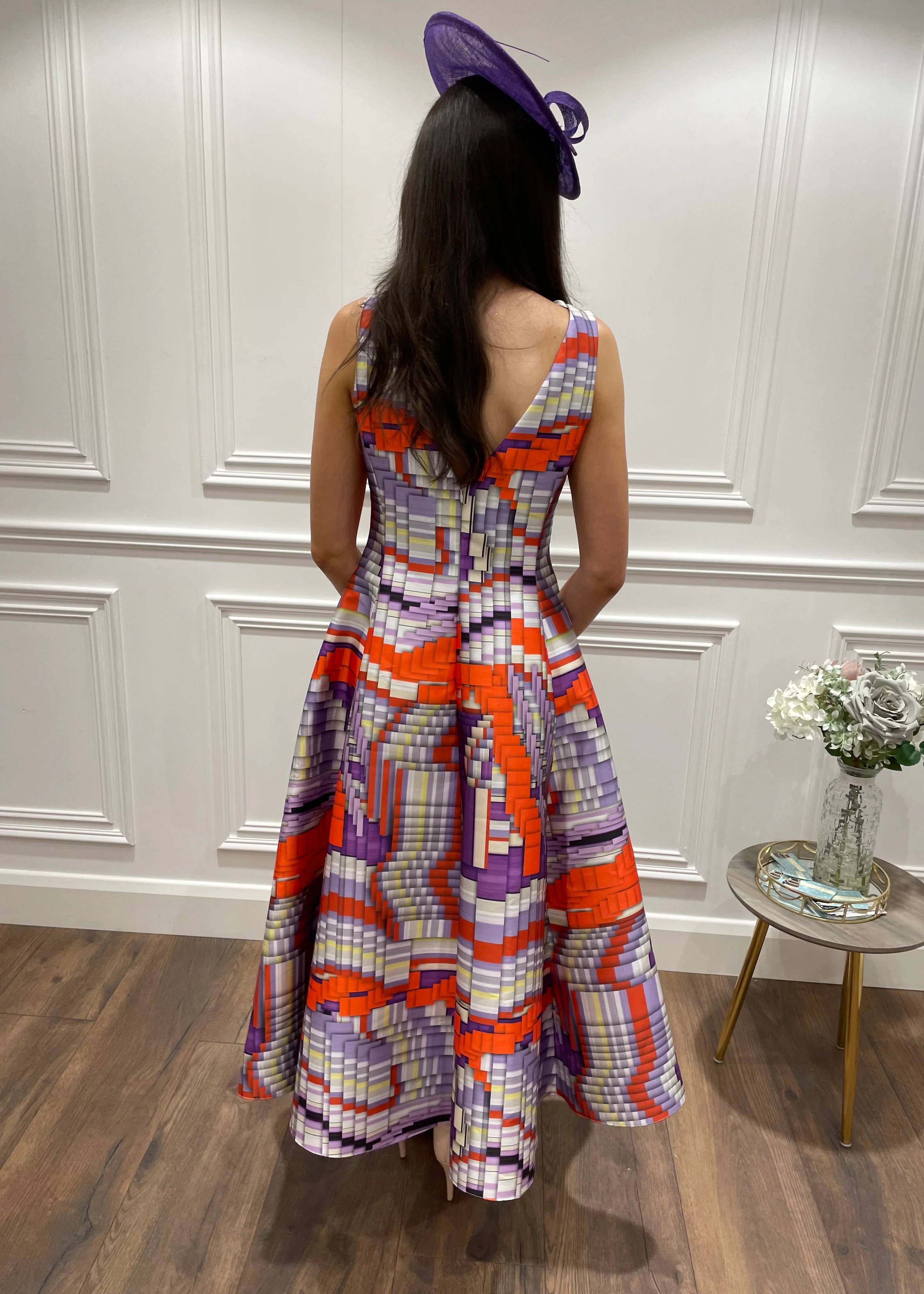 Purple & Orange Multi Print Dress - Image 3