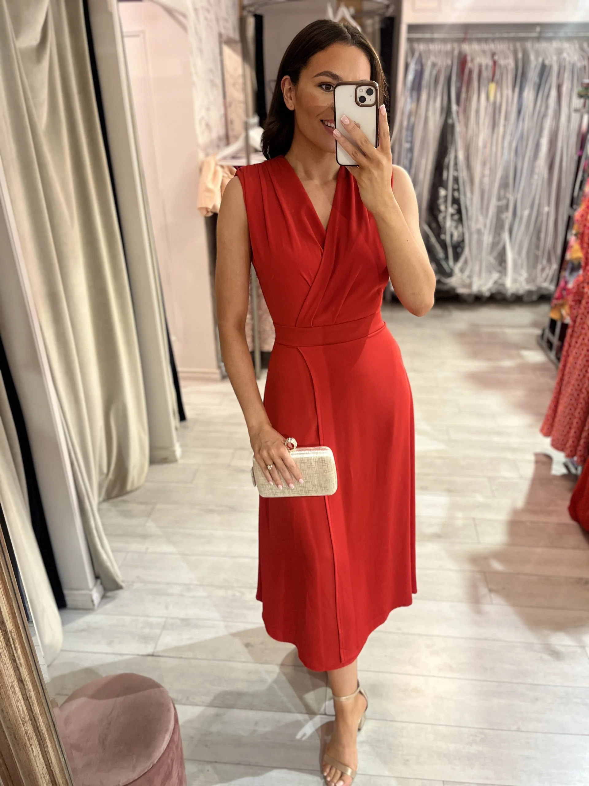 Red A-Line Dress With Open Back - Image 3