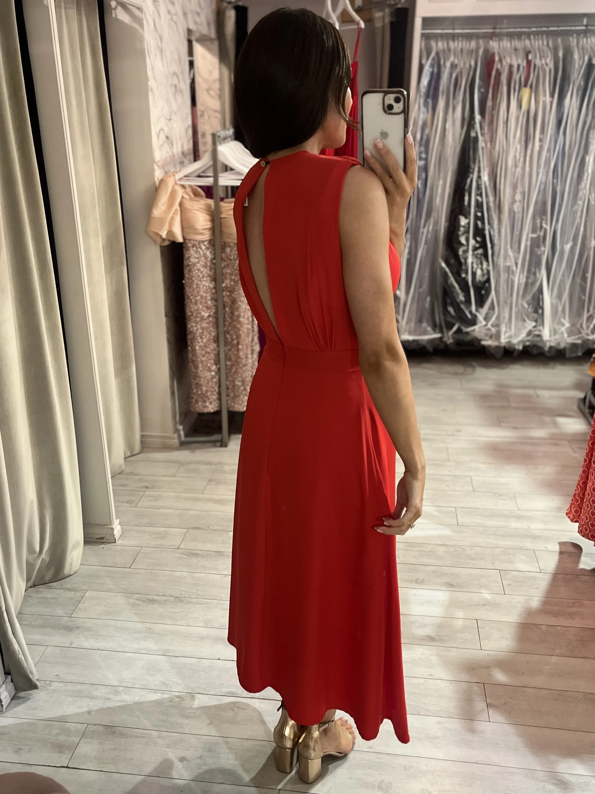 Red A-Line Dress With Open Back - Image 4